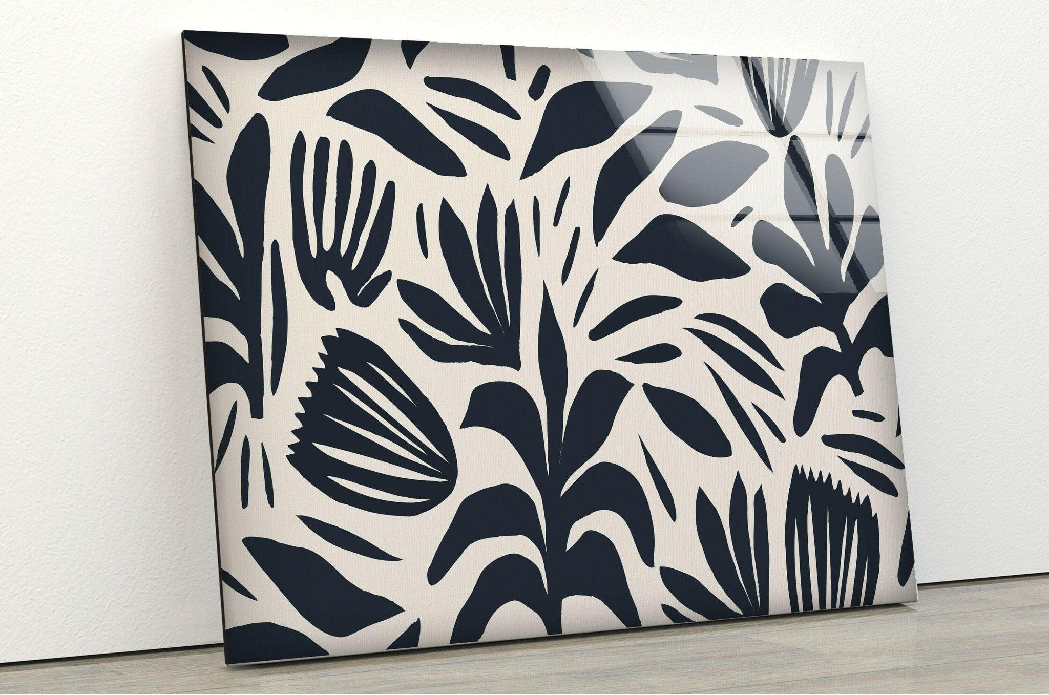 Abstract Shape Leaf and Flower Glass Wall Art - Modern Botanical Decor for Living Room, Bedroom, or Office - Elegant Handmade Glass Artwork for Home & Interior Design