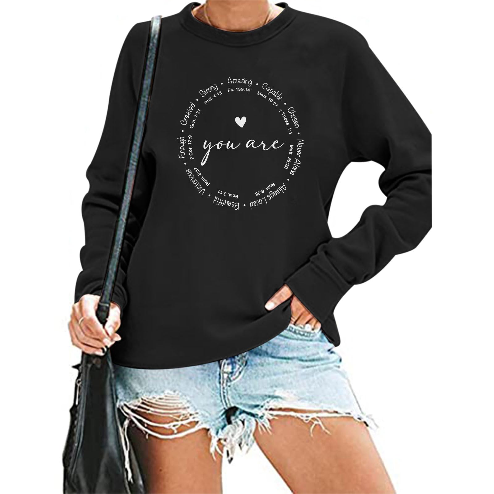 Christian Sweatshirts for Women - Faith Jesus 'You Are Enough' Inspirational Pullover Top with Blessed Sayings | Church Outfits, Bible Study Wear & Positive Christian Apparel