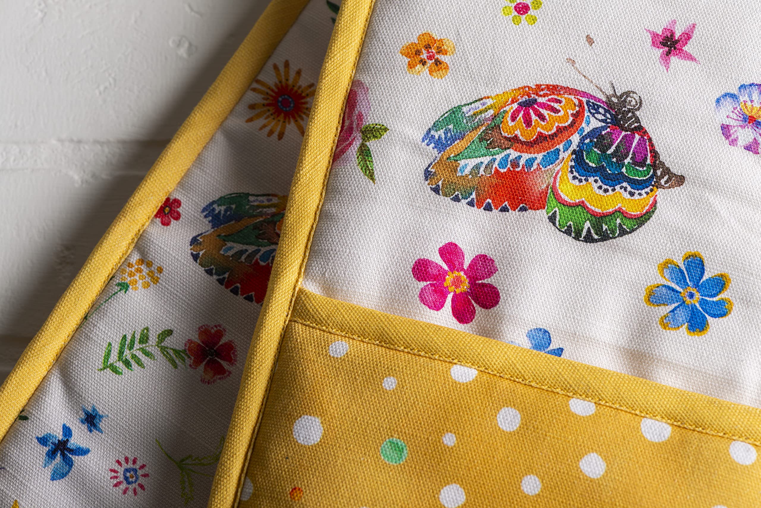 Maison d'Hermine Happy Florals 100% Cotton Double Oven Mitt with Loop - Heat Resistant BBQ, Baking, Grilling & Microwave Oven Gloves (7.5x35 Inch) - Perfect for Spring/Summer Cooking, Baking & Outdoor Barbecues