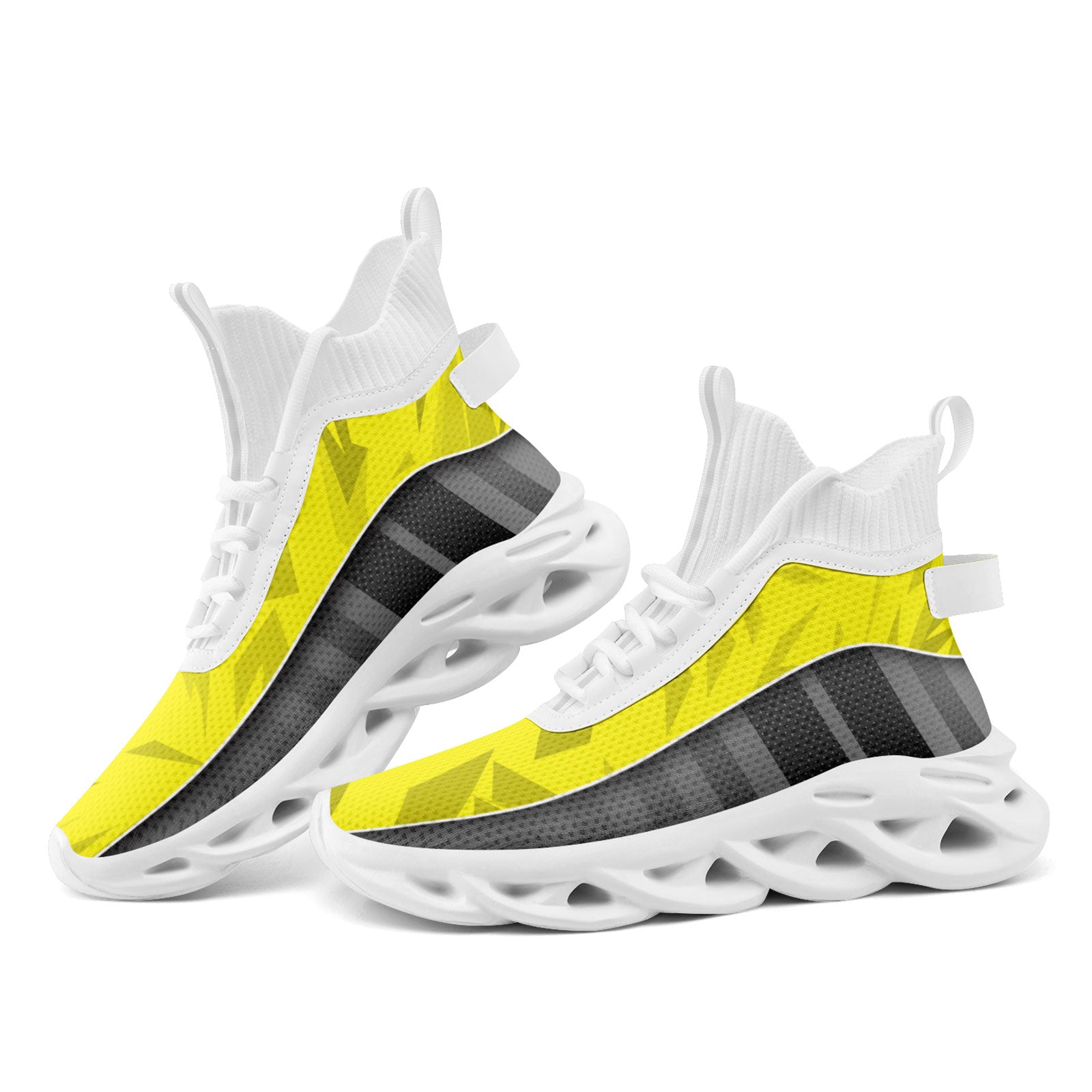 Custom Gray & Yellow Maxsoul Personalized Sneakers for Men & Women - Breathable Comfortable Walking Shoes FN029A D020158 Size 9 - Perfect for Gym, Running, Casual Wear & Street Fashion
