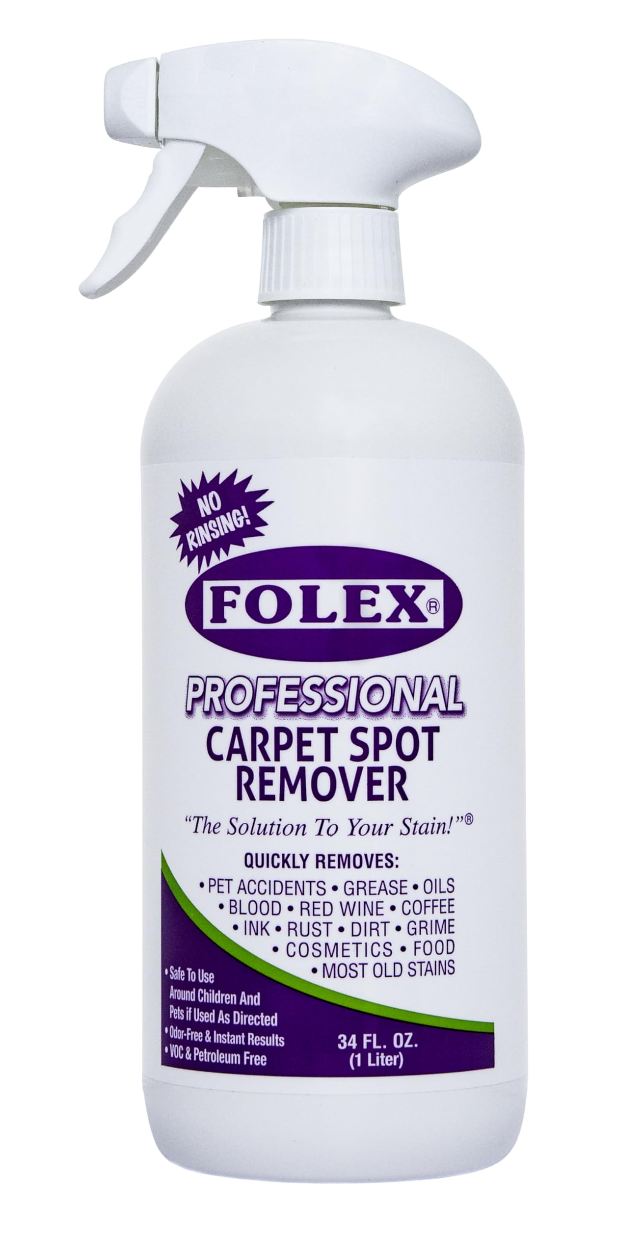 FOLEX Professional Carpet Cleaner Spray - 34OZ Heavy Duty Spot Remover for Carpets, Upholstery, Pet Stains | Fast-Acting Formula for Home, Office & Car Interior Cleaning