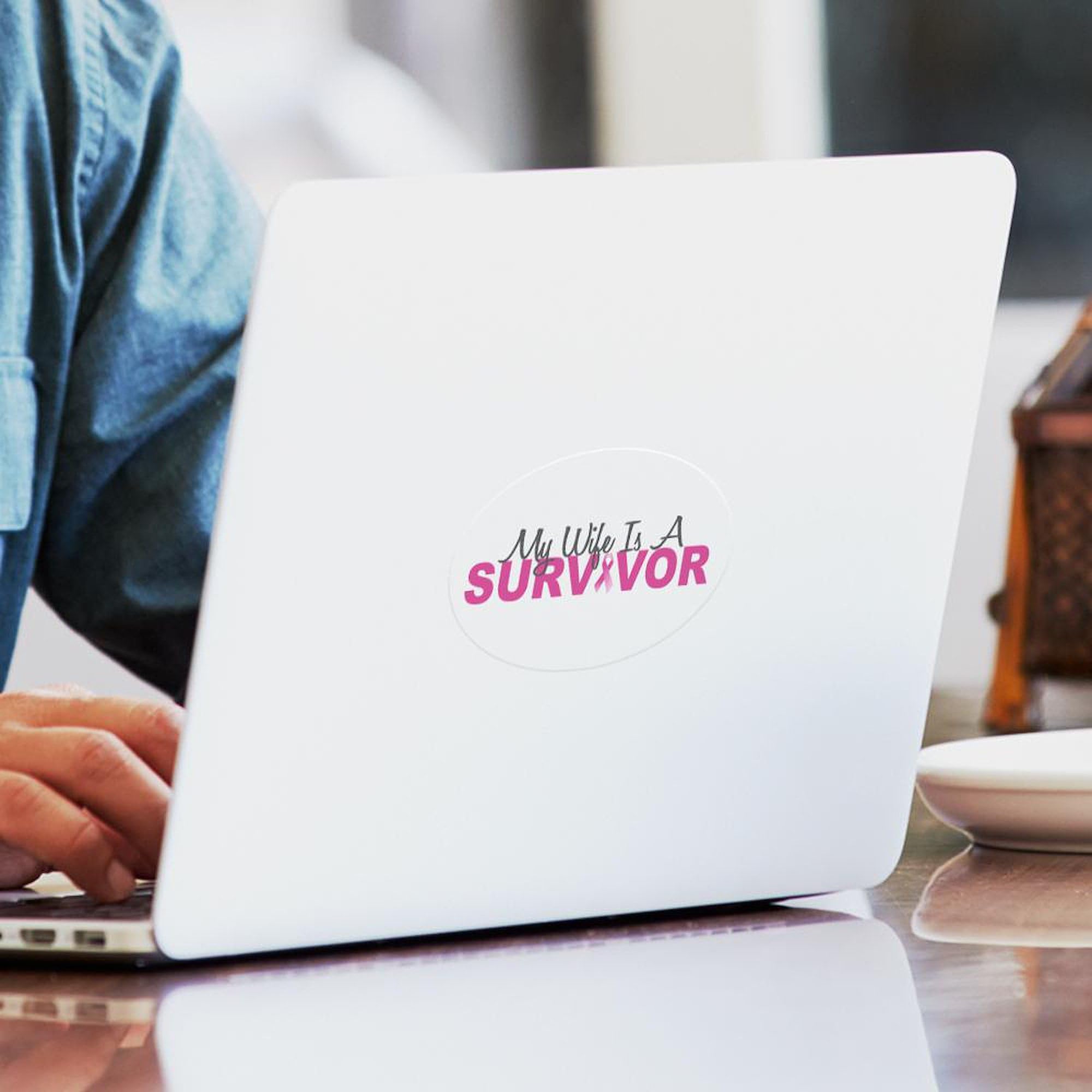 My Wife Is A Survivor Oval Car Bumper Sticker - Motivational Decal for Cars, Windows, Laptops - Perfect for Breast Cancer Awareness & Support Gifts