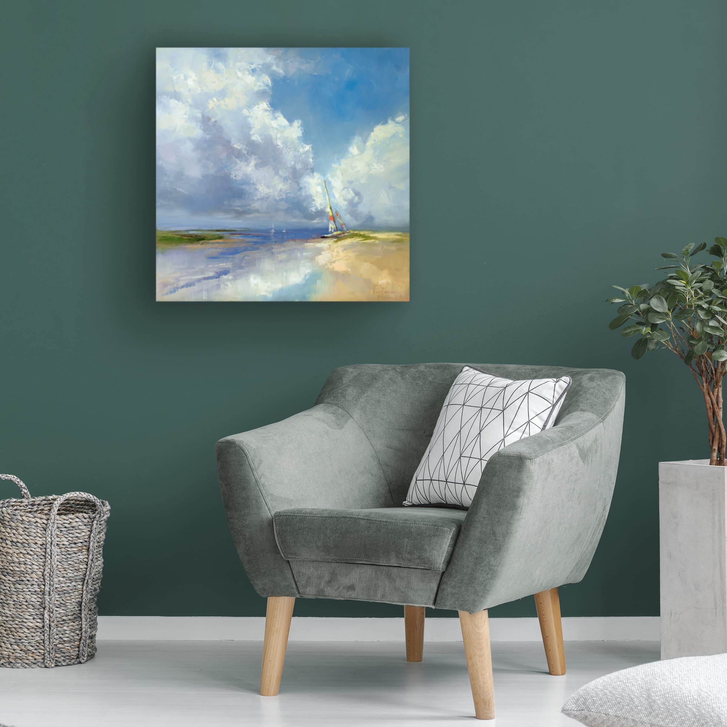 Trademark Fine Art 'Sailboat on a Sandy Beach' Canvas Wall Art Print by Kasia Bruniany - Coastal Nautical Decor for Living Room, Bedroom & Office