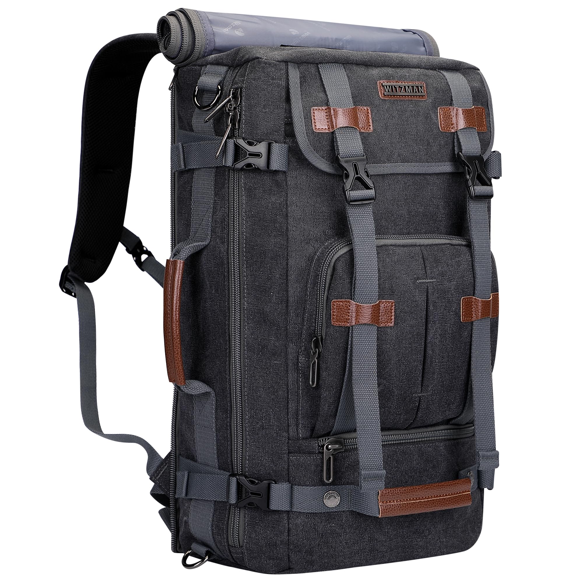 Vintage WITZMAN Canvas Backpack - Large Travel Laptop Bag with Convertible Shoulder Straps for College, Work & Outdoor Adventures
