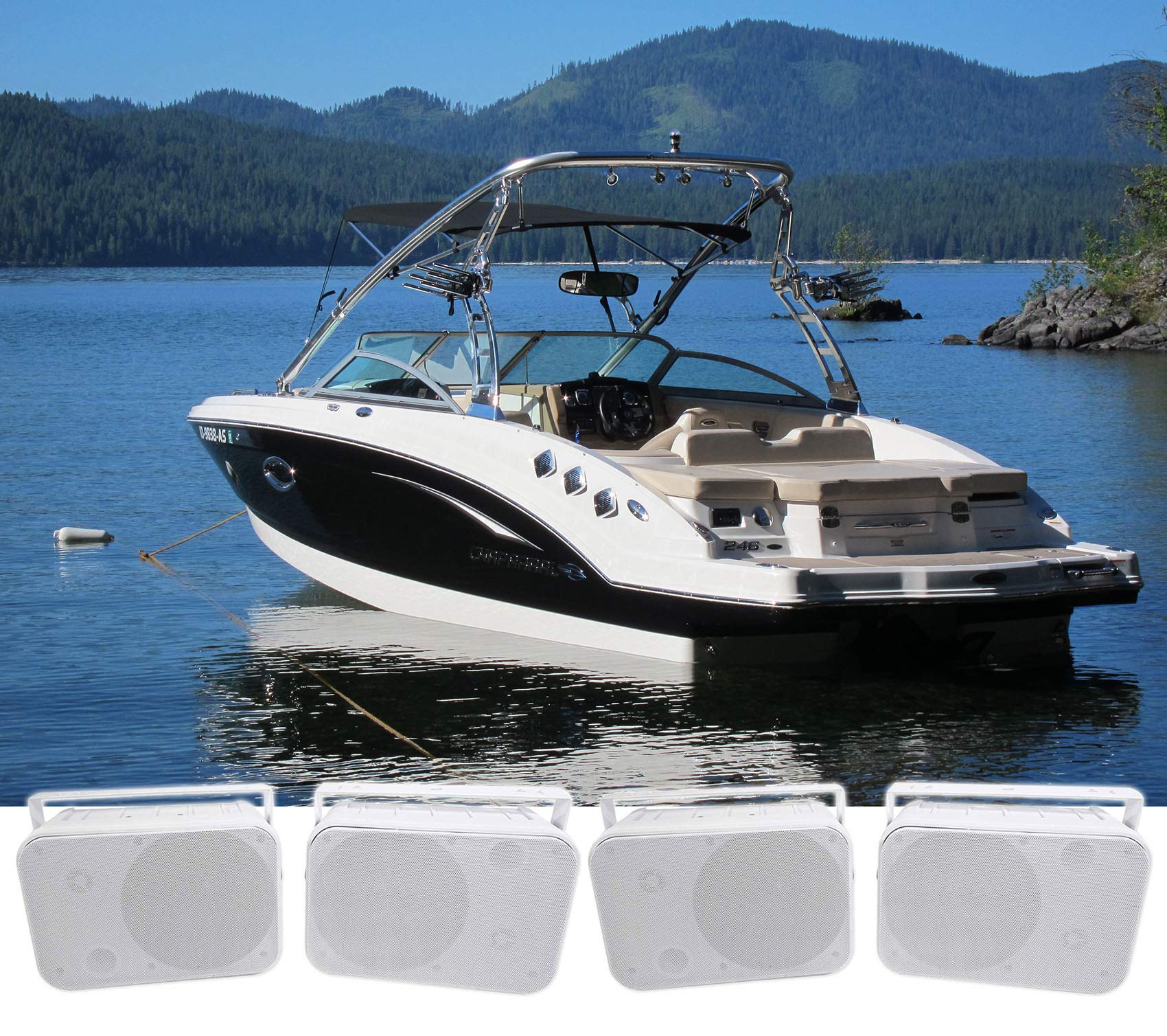 Rockville HP65S-8 6.5 Inch Marine Waterproof Boat Speakers with Swivel Mount - Perfect for Boats, Yachts & Outdoor Marine Audio Systems