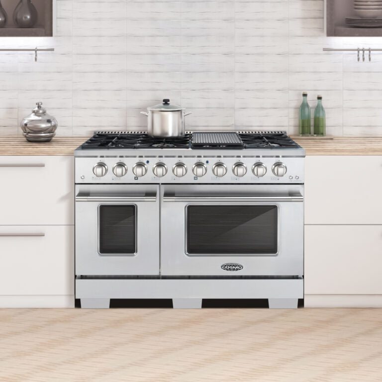 Cosmo GRP486G 48-Inch 5.5 cu. ft. Commercial Style Double Oven Gas Range with 8 Italian Burners & Heavy Duty Cast Iron Grates - Stainless Steel - Perfect for Restaurants, Catering & Large Family Kitchens