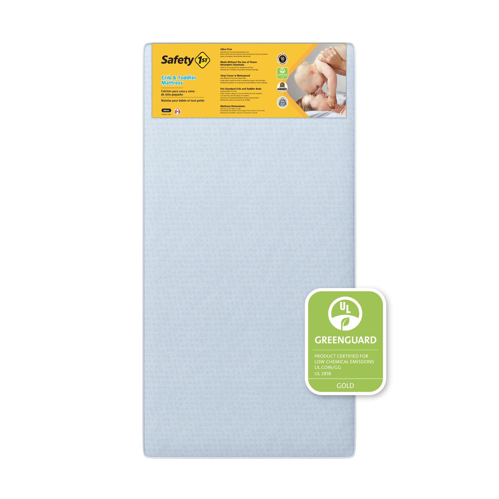Safety 1st Heavenly Dreams Waterproof Baby Crib Mattress - Firm Support for Standard Cribs & Toddler Beds - Blue | Perfect for Nursery, Daycare & Travel Use