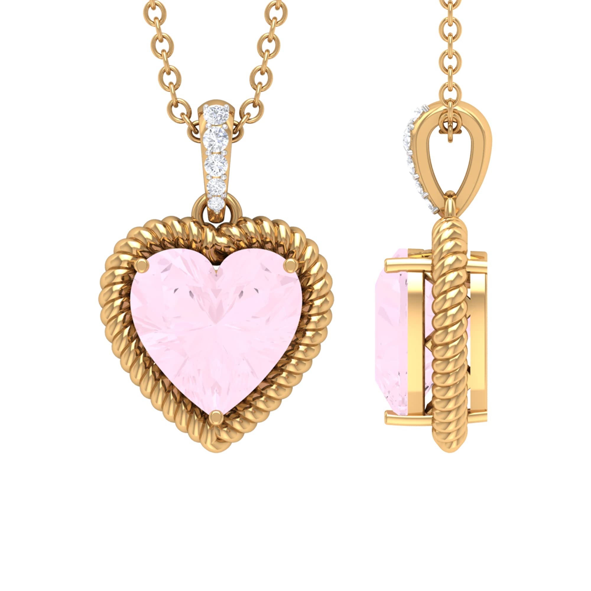 2 CT Solitaire Rose Quartz Pendant Necklace - 14K Solid Gold with Moissanite Bail - 8x8mm Heart Shape Rose Quartz in 3 Prong Setting - Perfect for Valentine's Day, Anniversary & Romantic Gifts
