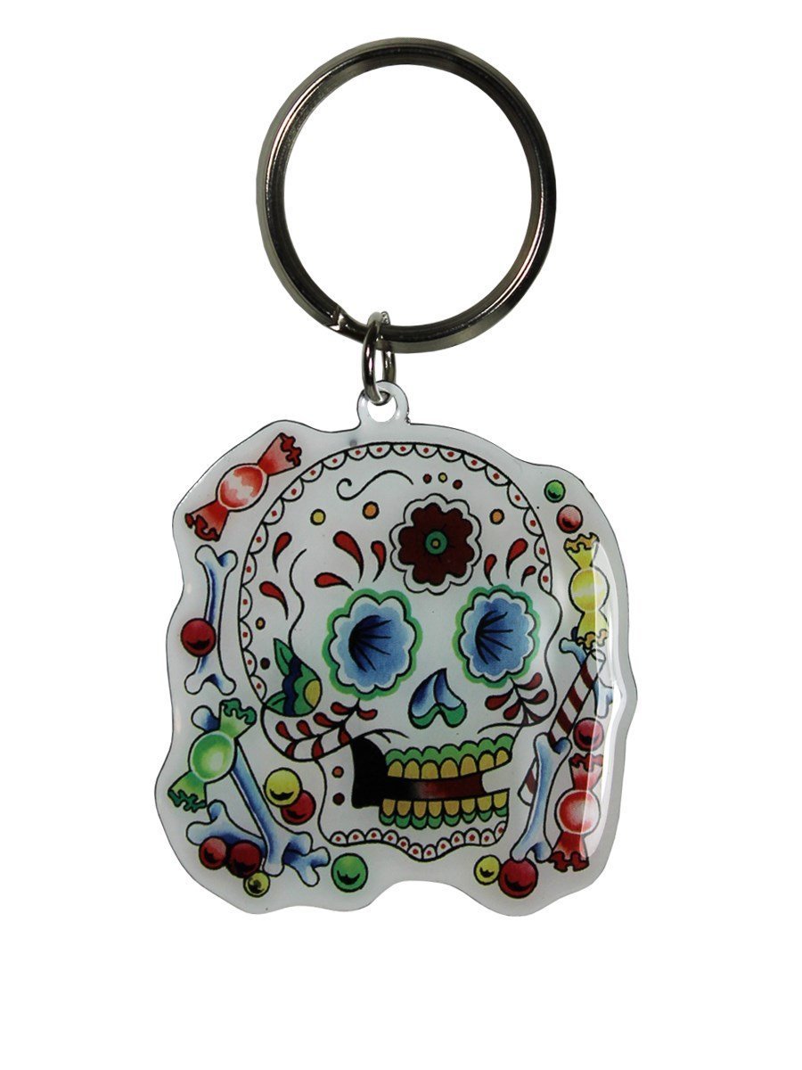 Sugar Skull Keychain - Gothic Metal Keyring for Backpacks, Gifts & Dia de Los Muertos Celebrations