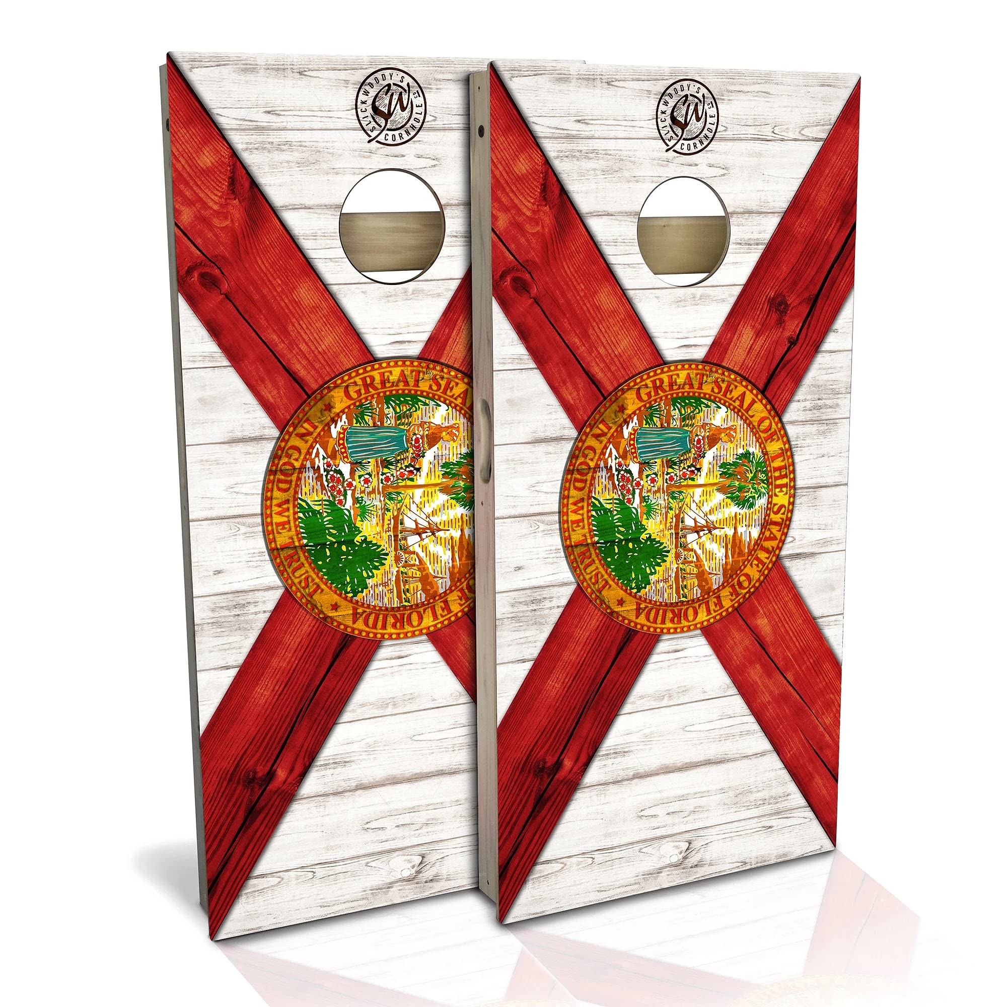 Florida Flag Cornhole Board Set - 2 Boards & 8 Bags - Custom Size & Accessories - Outdoor Lawn Games, Tailgating, Backyard Parties, Beach Fun - Skip's Garage