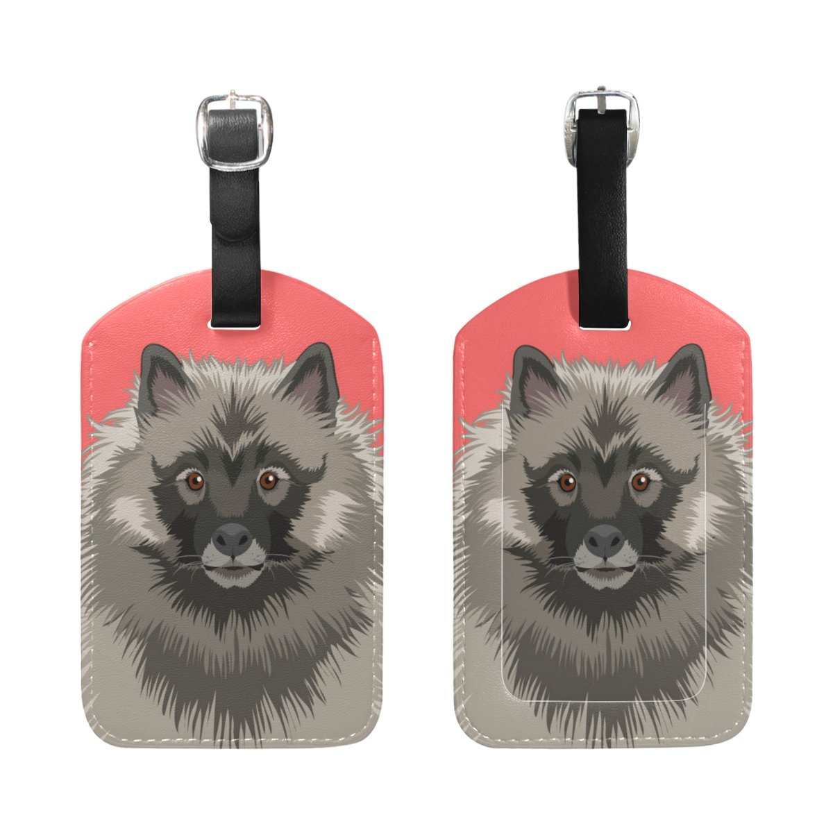 Keeshond Dog PU Leather Luggage Tag - Personalized Pet ID Tag for Travel Suitcases & Bags - Durable 1-Piece Baggage Identifier for Airlines, Backpacks, and Vacation Trips