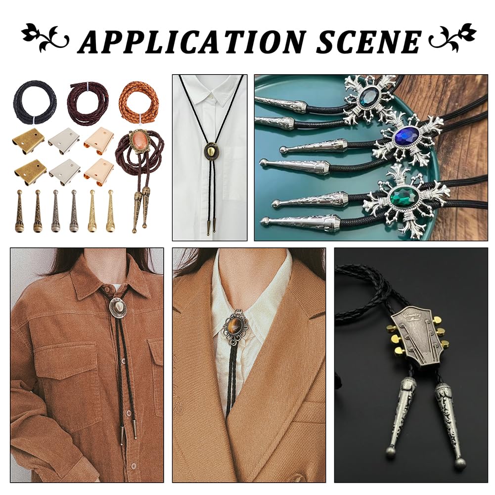 NBEADS Bolo Tie Making Kit - DIY Western Necklace Craft Set with Alloy Cord Ends & Iron Slides for Men & Women - Perfect for Cowboy Costumes, Western Parties, and Country Music Events
