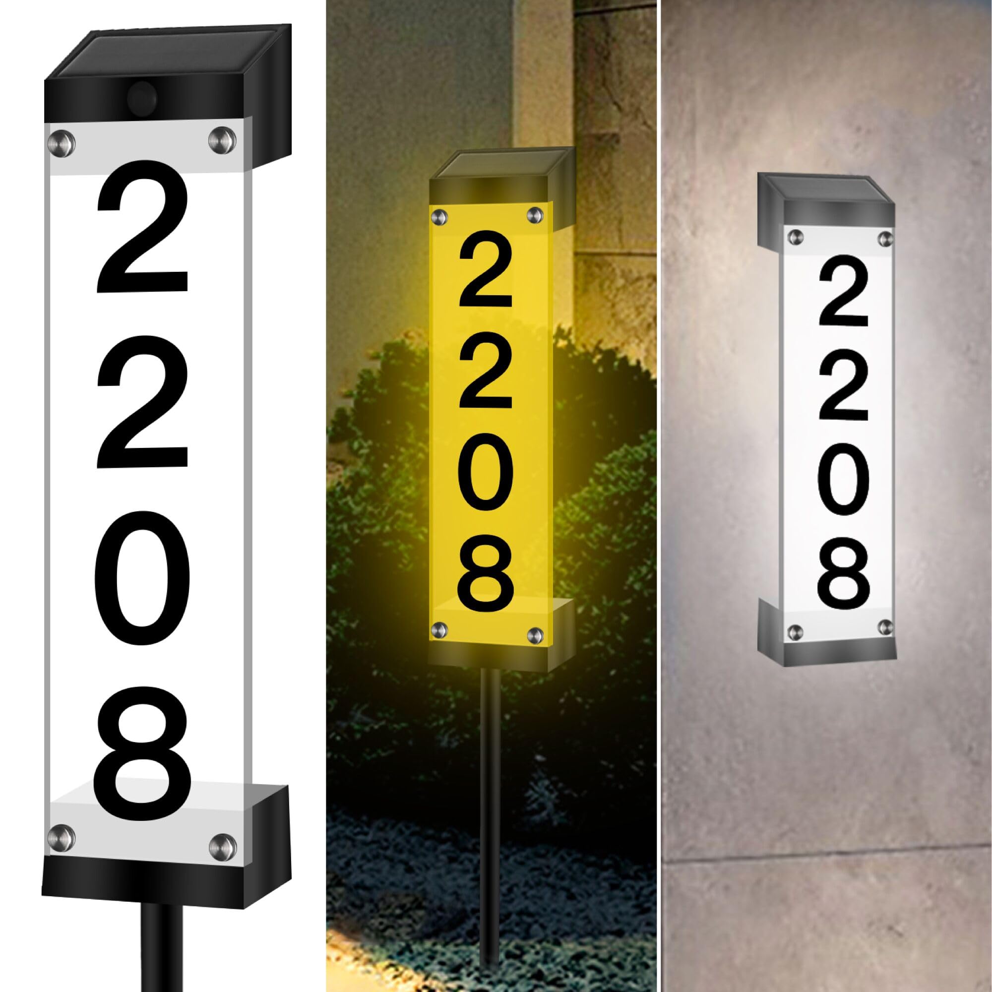 Solar Powered House Numbers - Waterproof LED Address Sign Plaque for Outdoor Home, Yard & Street (3000K-6000K) | Easy-to-Read Solar Lighted Numbers for Nighttime Visibility & Curb Appeal