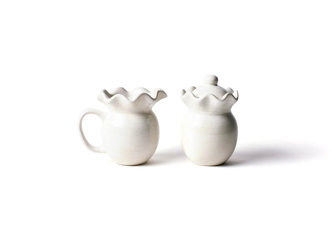 Elegant White Ruffle Cream and Sugar Set - Vintage Style Porcelain Tea Accessories for Afternoon Tea, Bridal Shower, and Coffee Service