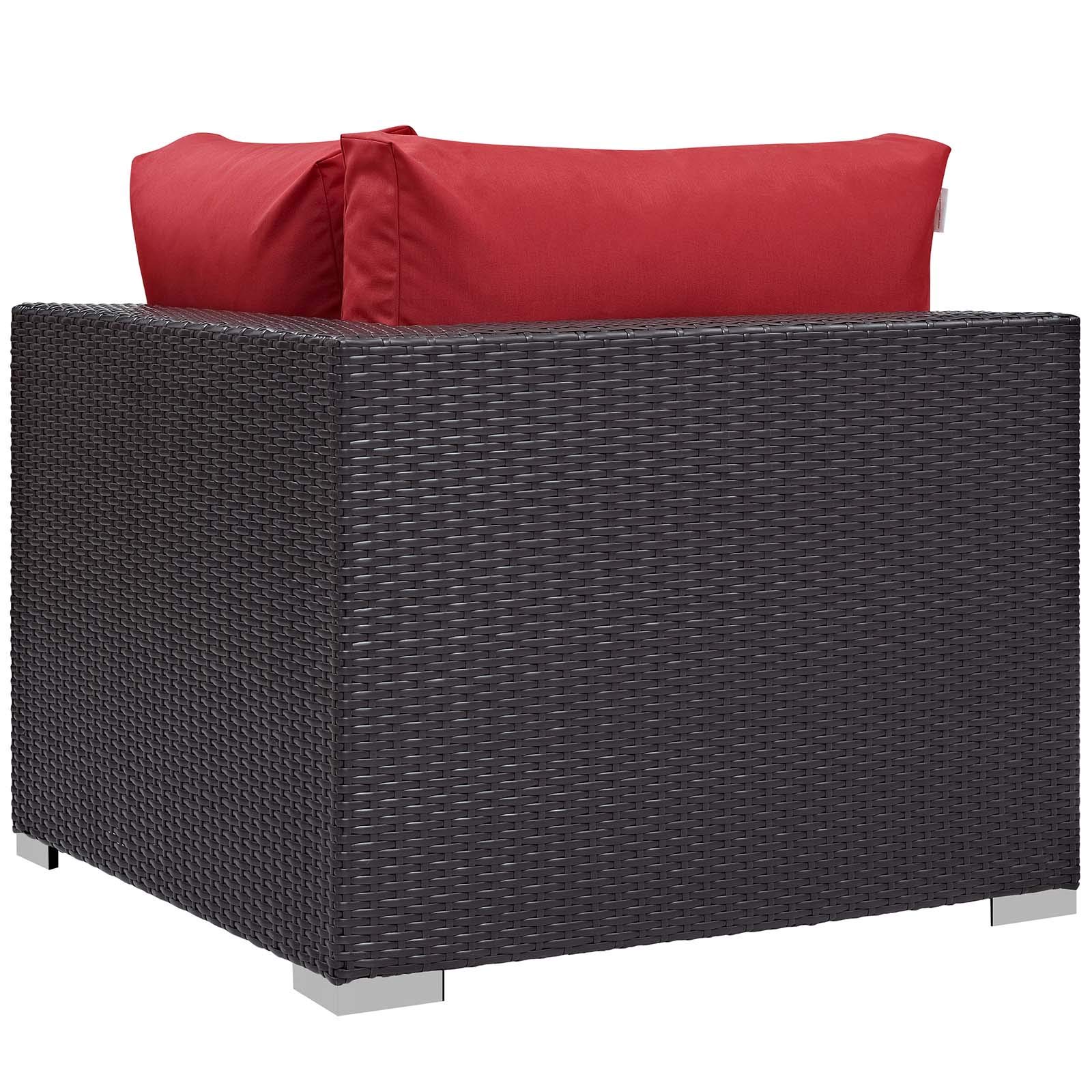 Modern Outdoor Patio Lounge Sofa Set with Chair & Coffee Table - Wicker Rattan Furniture with Fire Pit - Red - Perfect for Backyard, Garden, and Poolside Relaxation