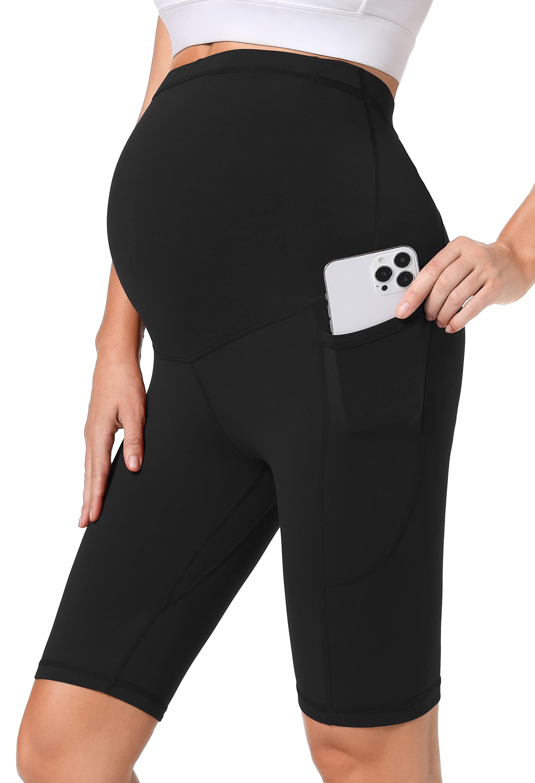 Foucome Women's Maternity Biker Shorts - Over The Belly Pregnancy Yoga Workout Running Shorts with Pockets 9