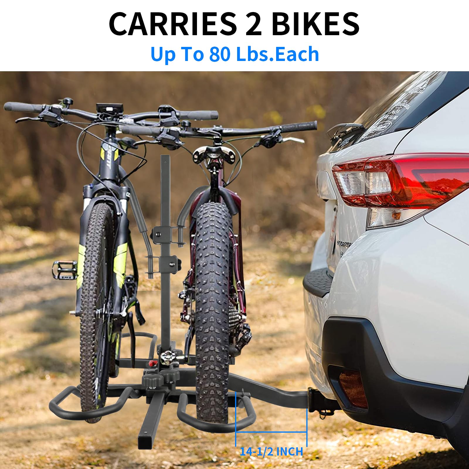 WEIZE 2-Bike Hitch Bike Rack - Wobble Free Smart Tilting Bicycle Carrier for Standard, Fat Tire & E-Bikes - 160 lbs Capacity - 2-Inch Receiver - Perfect for Road Trips, Camping & Outdoor Adventures