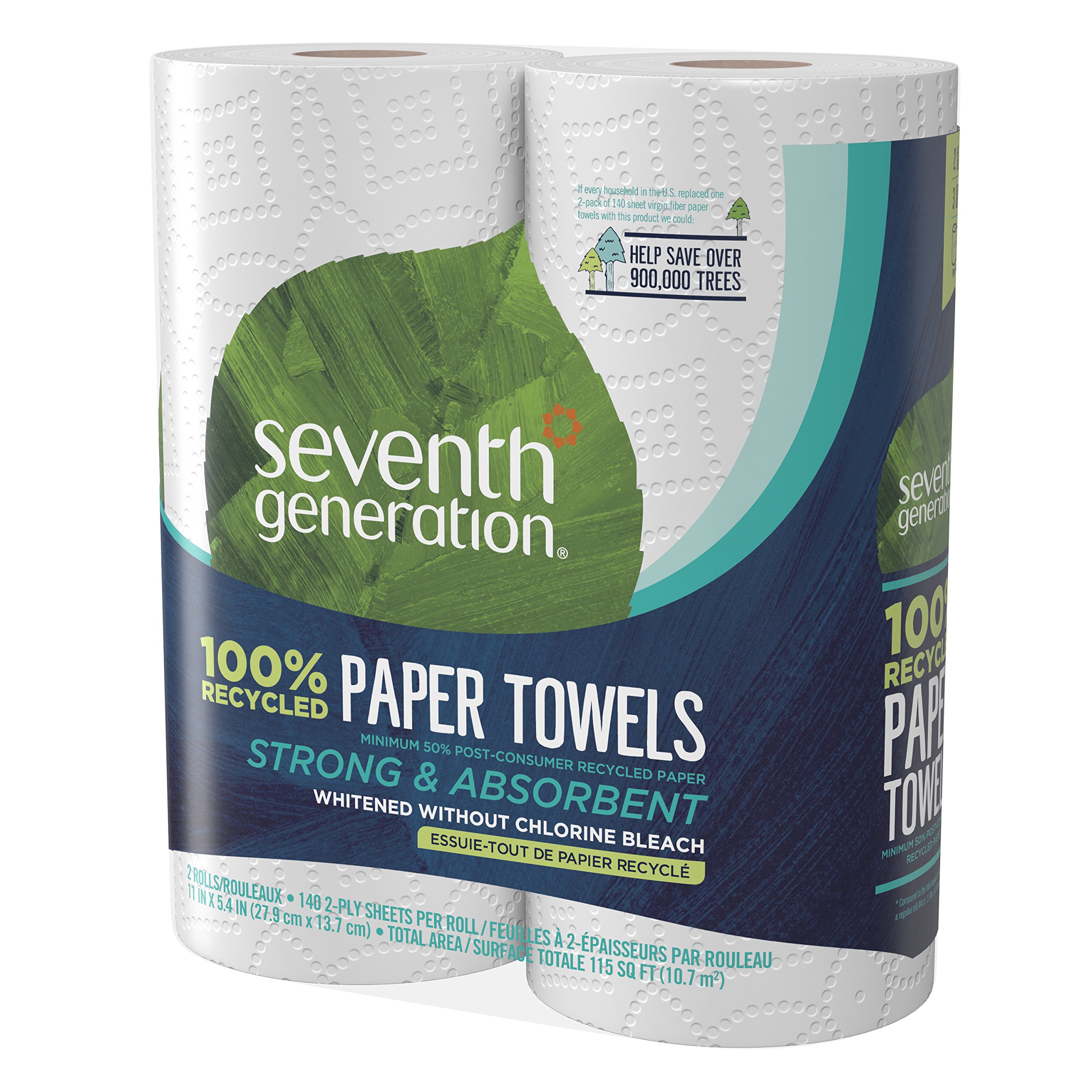 Seventh Generation 100% Recycled Paper Towels, 2-Ply, 2-Count (Pack of 12) | Eco-Friendly Kitchen & Cleaning Supplies for Home & Office Use