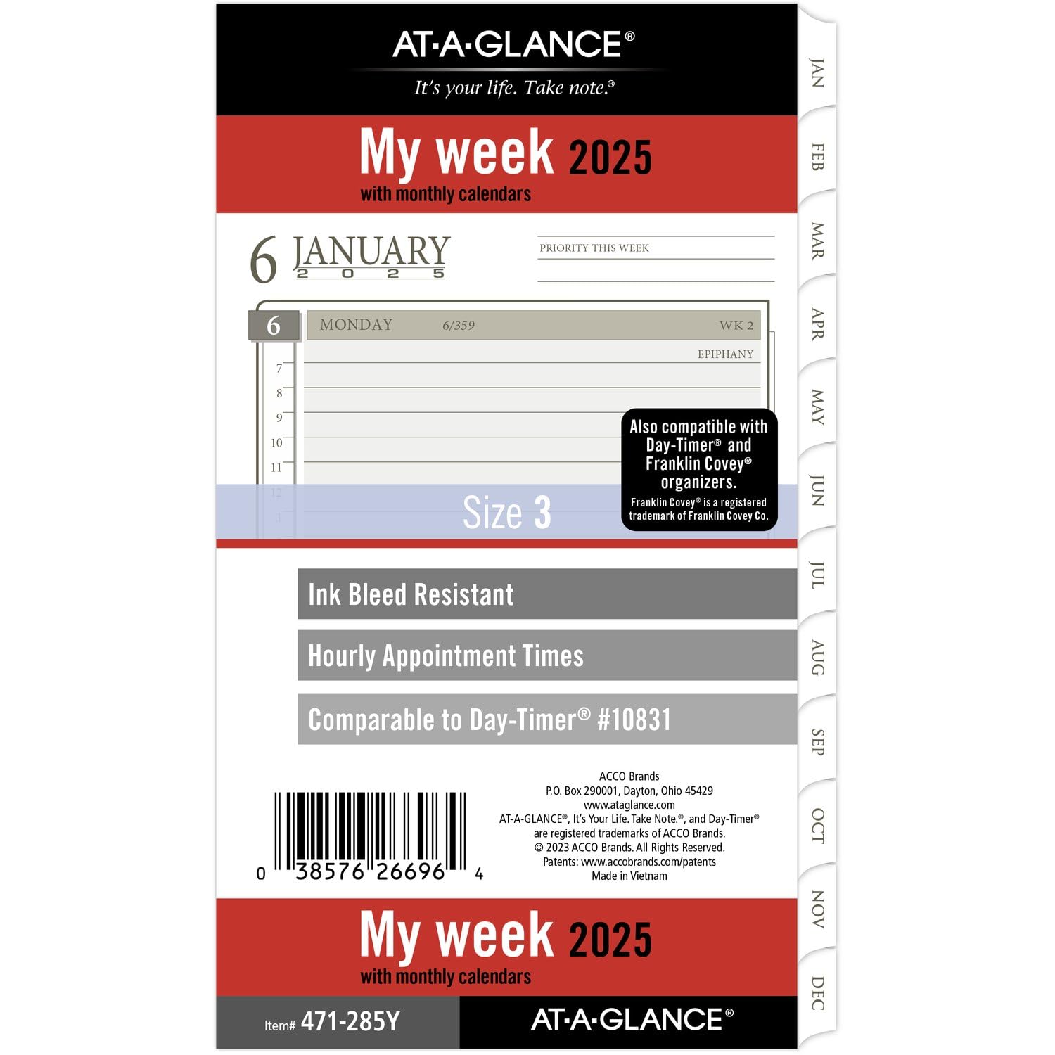 AT-A-GLANCE 2025 Weekly & Monthly Planner Refill - 3.75