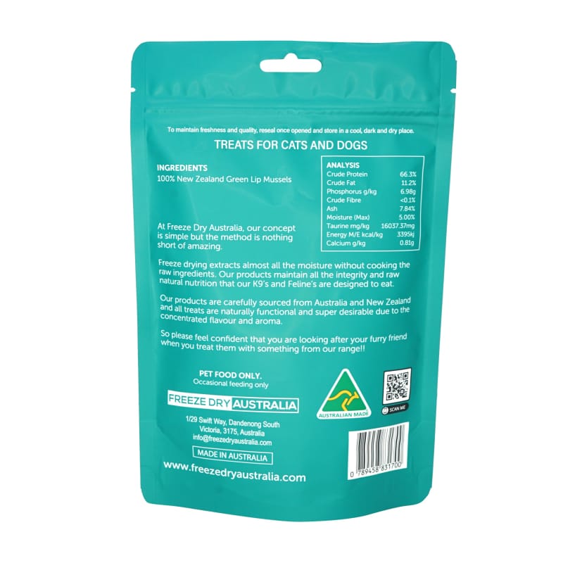 Premium Freeze-Dried Green Lipped Mussels from Australia - Natural Cat & Dog Treats, 70g - Supports Joint Health & Mobility for Pets - Perfect for Training Rewards & Daily Supplements