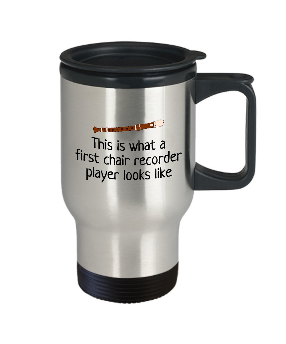 Funny Recorder Travel Mug - Unique Gift for Recorder Players & Music Lovers - Insulated Coffee Cup with Flute Design - Perfect for Musicians, Teachers & Students - Great for Practice Sessions, Gifts & Music Class Accessories