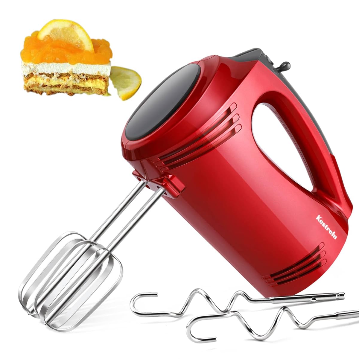 Electric Hand Mixer with Flat Bottom - 5-Speed Portable Handheld Mixer for Baking, Cake, Dough - Includes Dough Hooks for Thick Batters - Perfect for Home Kitchen, Professional Bakeries & Holiday Cooking