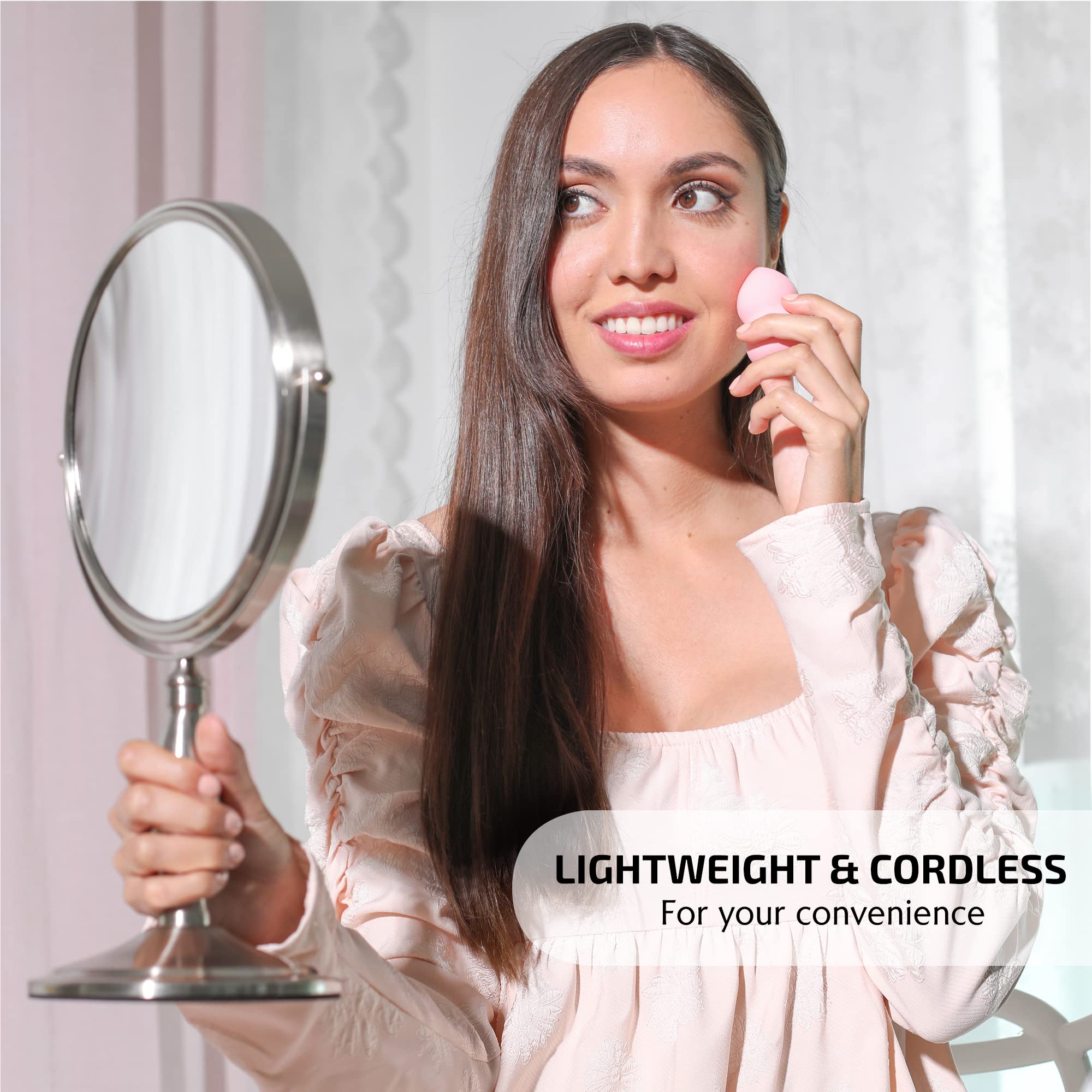 OVENTE 8-Inch Double-Sided Vanity Mirror with 1X & 7X Magnification - 360° Swivel Stand, Brushed Nickel Finish - Perfect for Makeup, Skincare, Grooming at Home, Office or Travel