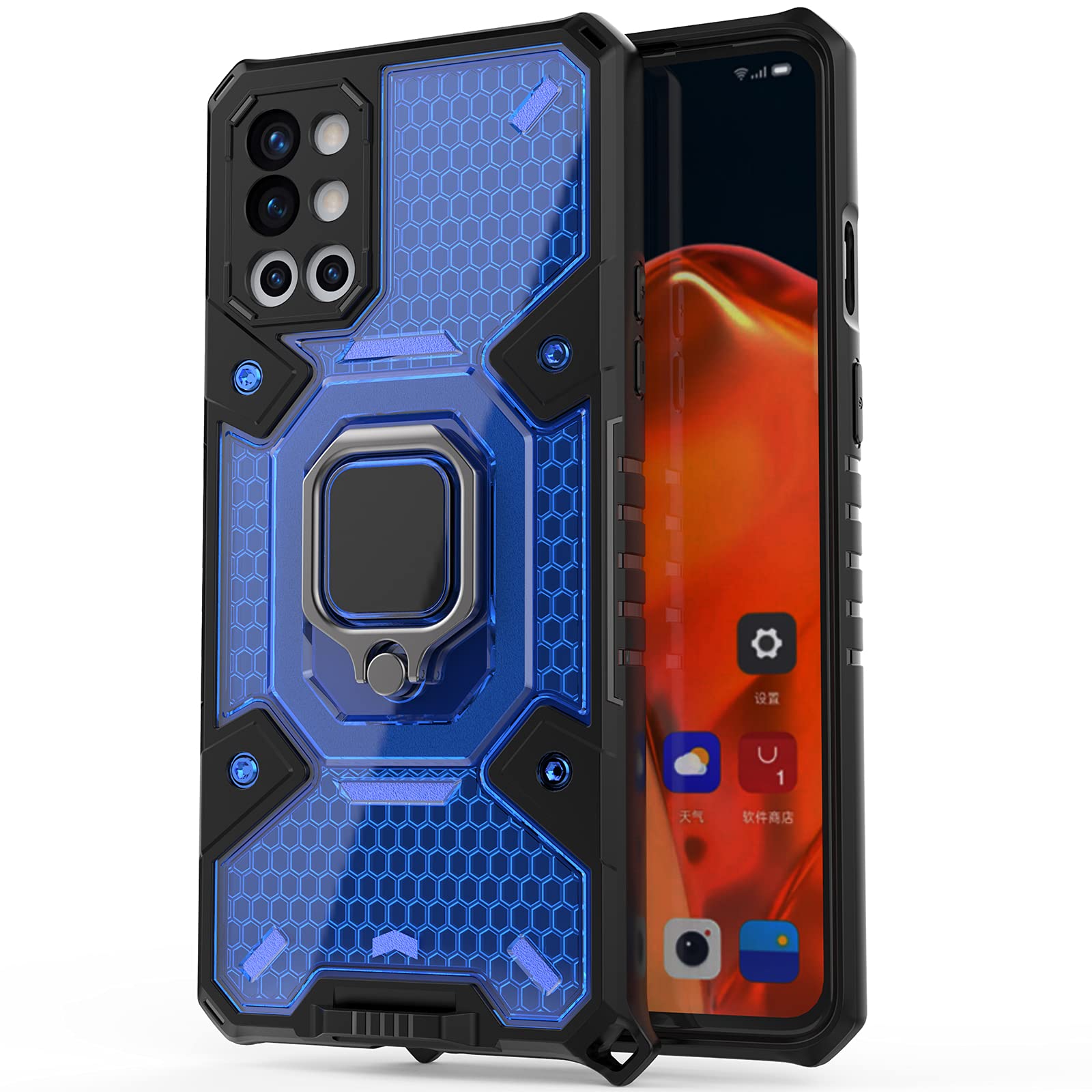 OnePlus 9R Case - Shockproof Rugged Hybrid Transparent Cover with Ring Holder & Kickstand | Anti-Slip TPU Bumper & PC Back Protection | Perfect for Outdoor Activities, Travel, and Daily Use (Blue)