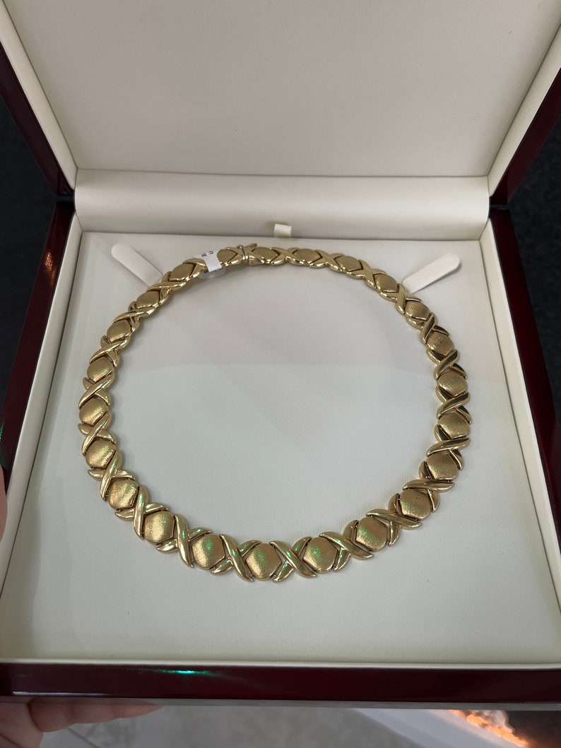 14K Solid Yellow Gold XOXO Statement Necklace - 13.35MM Irregular Chain Pattern for Women, Gift for Her, Valentine's Day, Anniversary, Birthday, Party Wear