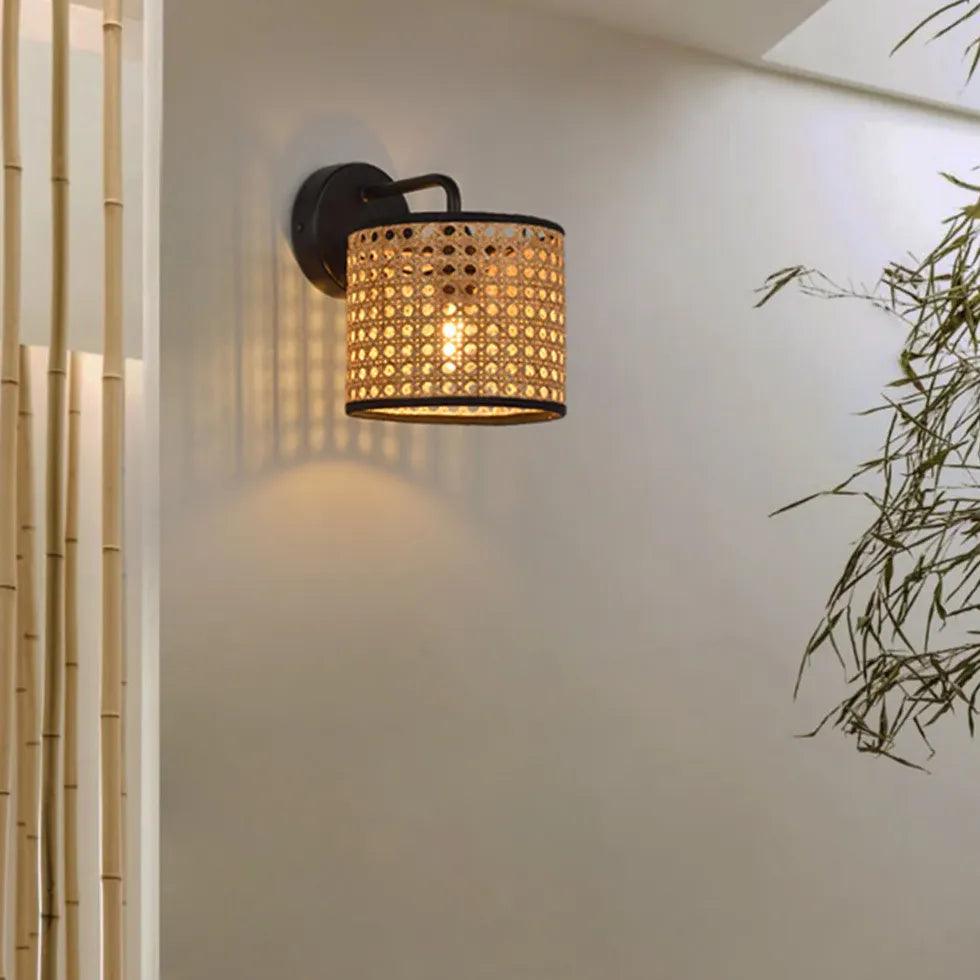 Black Rattan Wall Lights for Bedroom - Boho Chic Lighting Fixtures for Bedside, Living Room, and Patio Decor