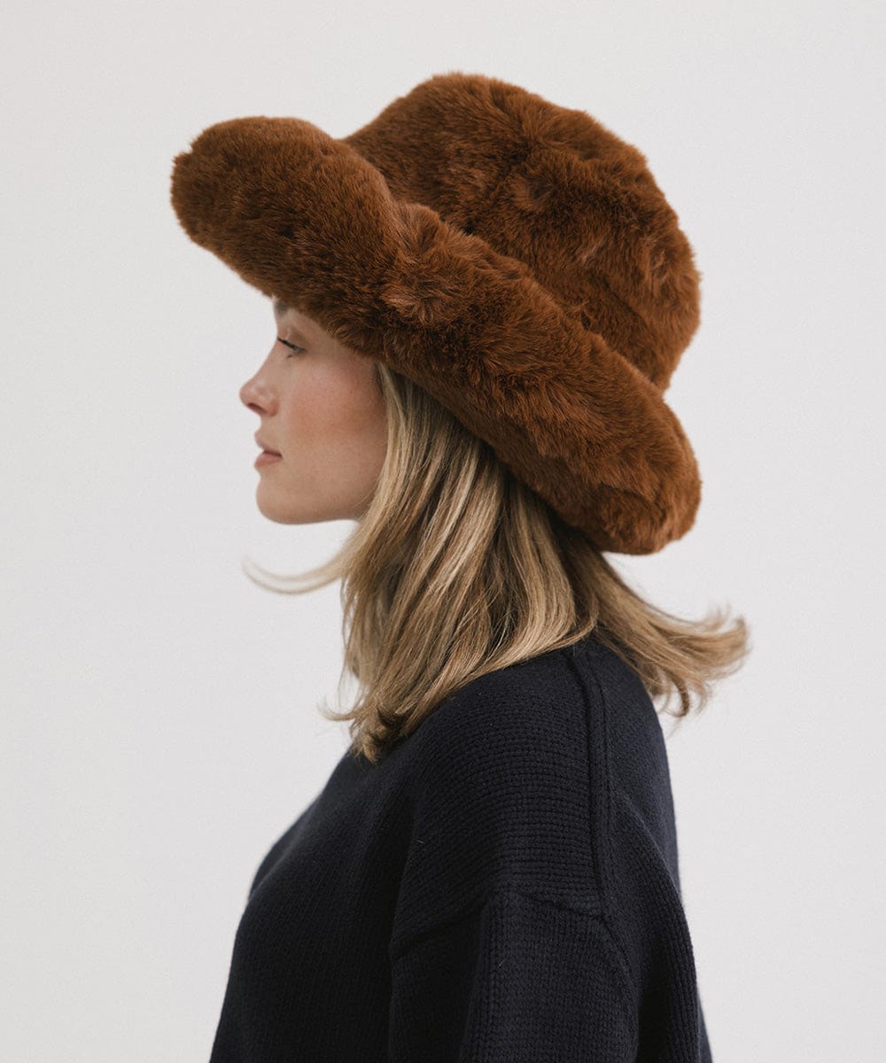 Parker Faux Fur Bucket Hat for Women - Winter Warm Fashion Beanie with Ear Flaps - Perfect for Outdoor Activities, Skiing & Snowboarding