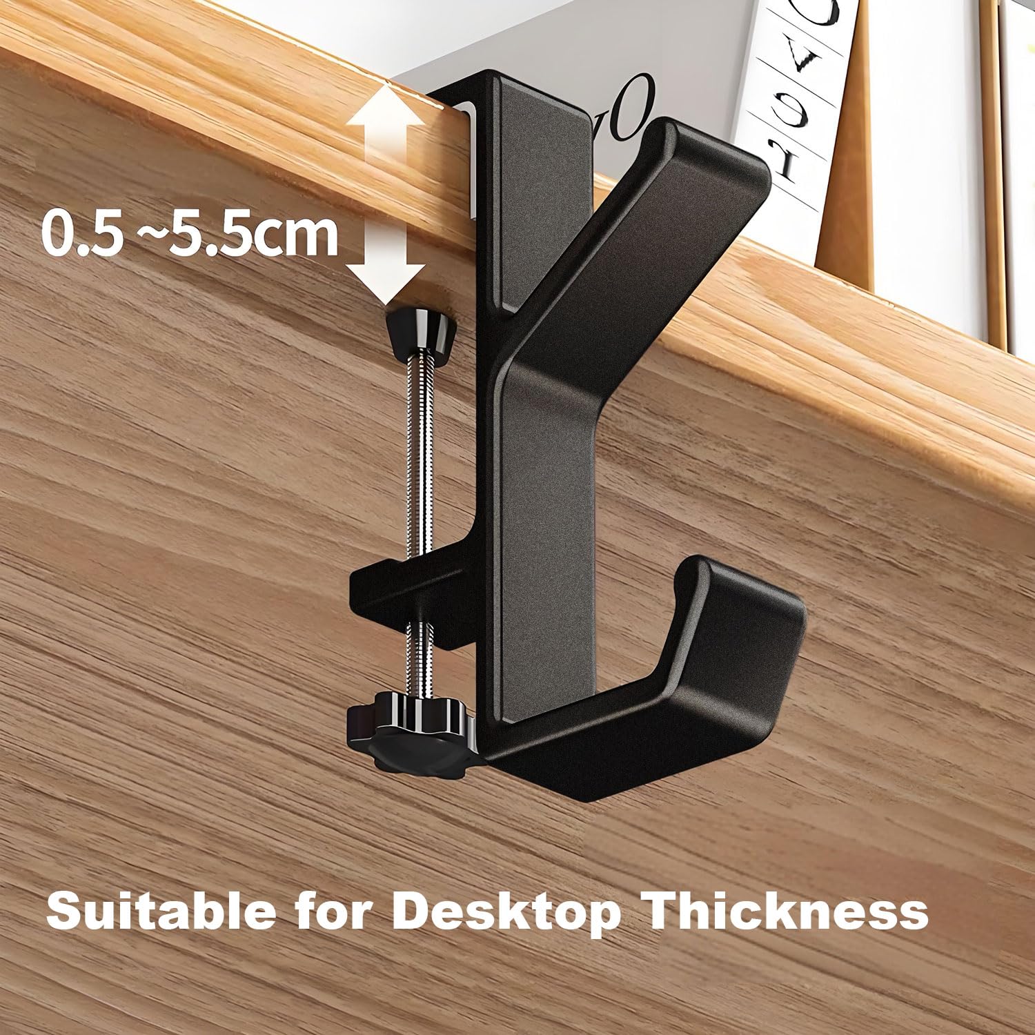 Premium Aluminum Alloy Under Desk Headphone Stand - JAKO Space-Saving Headset Hanger Holder for Gaming PC & Office Setup, Ergonomic Clamp Hook Mount for Computer Desk Accessories (Black) - Perfect for Streamers, Gamers & Home Office Workspace Organization
