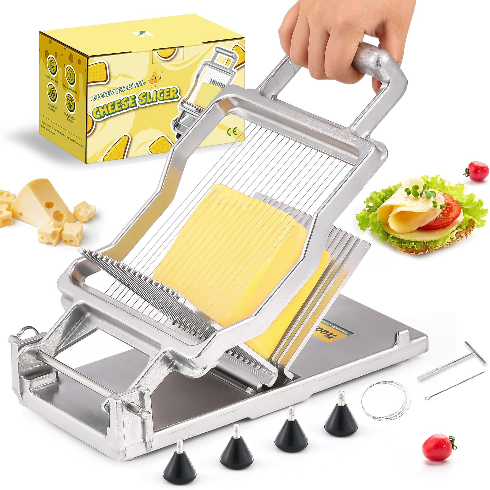 Huanyu Commercial Cheese Slicer with 316 Stainless Steel Wire & Aluminum Alloy Body - Removable 1/5 Inch Butter Cutting Blade for Block Cheeses - Perfect for Delis, Restaurants, and Home Kitchens