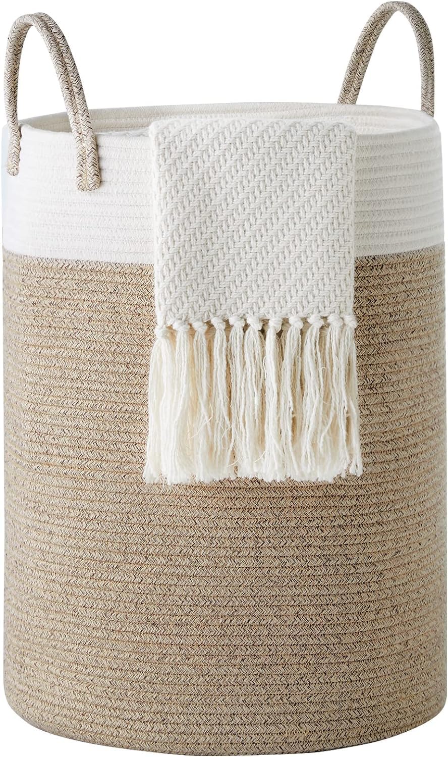 YOUDENOVA 58L Cotton Rope Laundry Hamper - Collapsible Woven Clothes Basket for Bedroom, Bathroom & Laundry Room Organization | Space-Saving Storage Solution