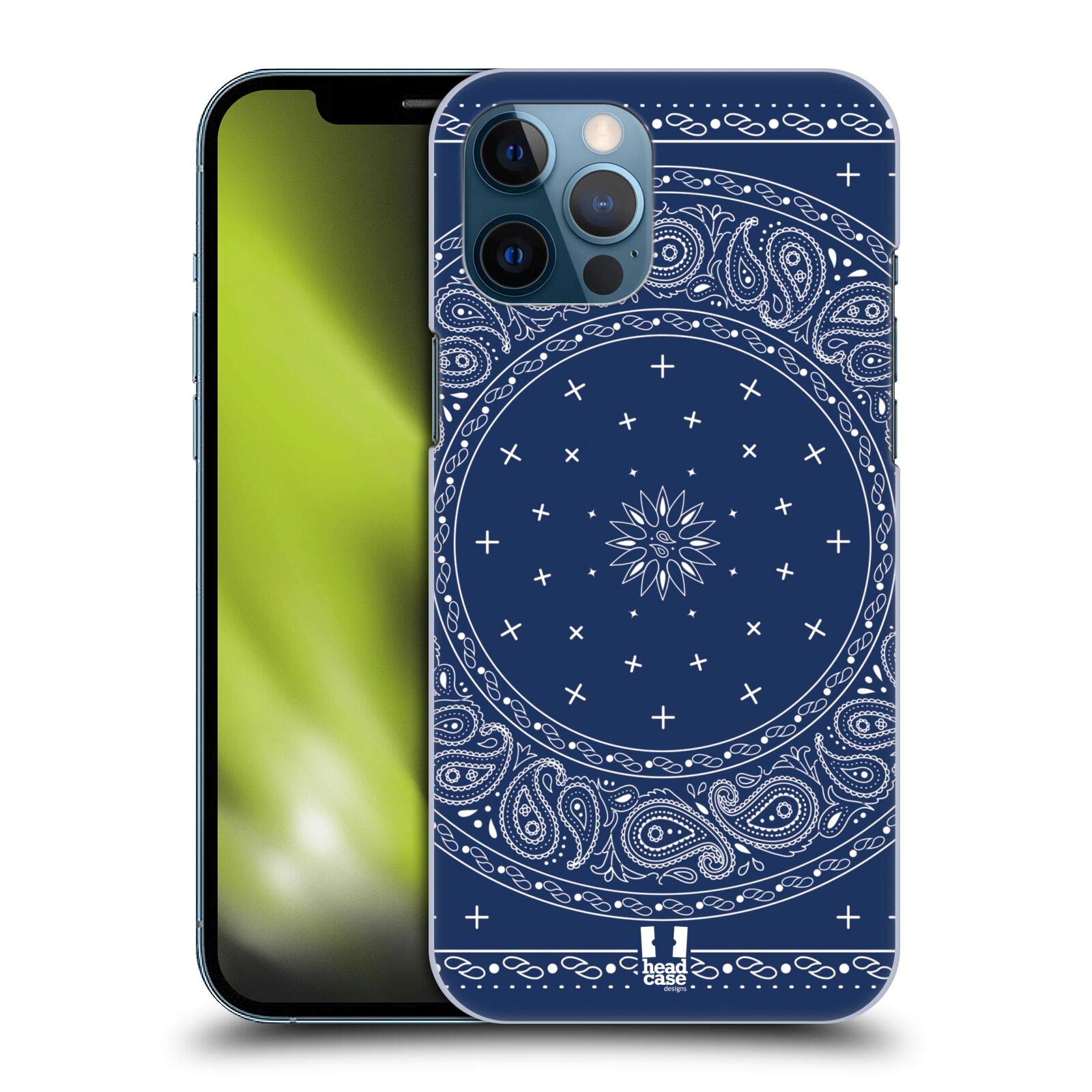 Head Case Designs Round Blue Classic Paisley Bandana Hard Back Phone Case Compatible with Apple iPhone 12 Pro Max - Stylish Protection for Everyday Use, Travel & Outdoor Activities
