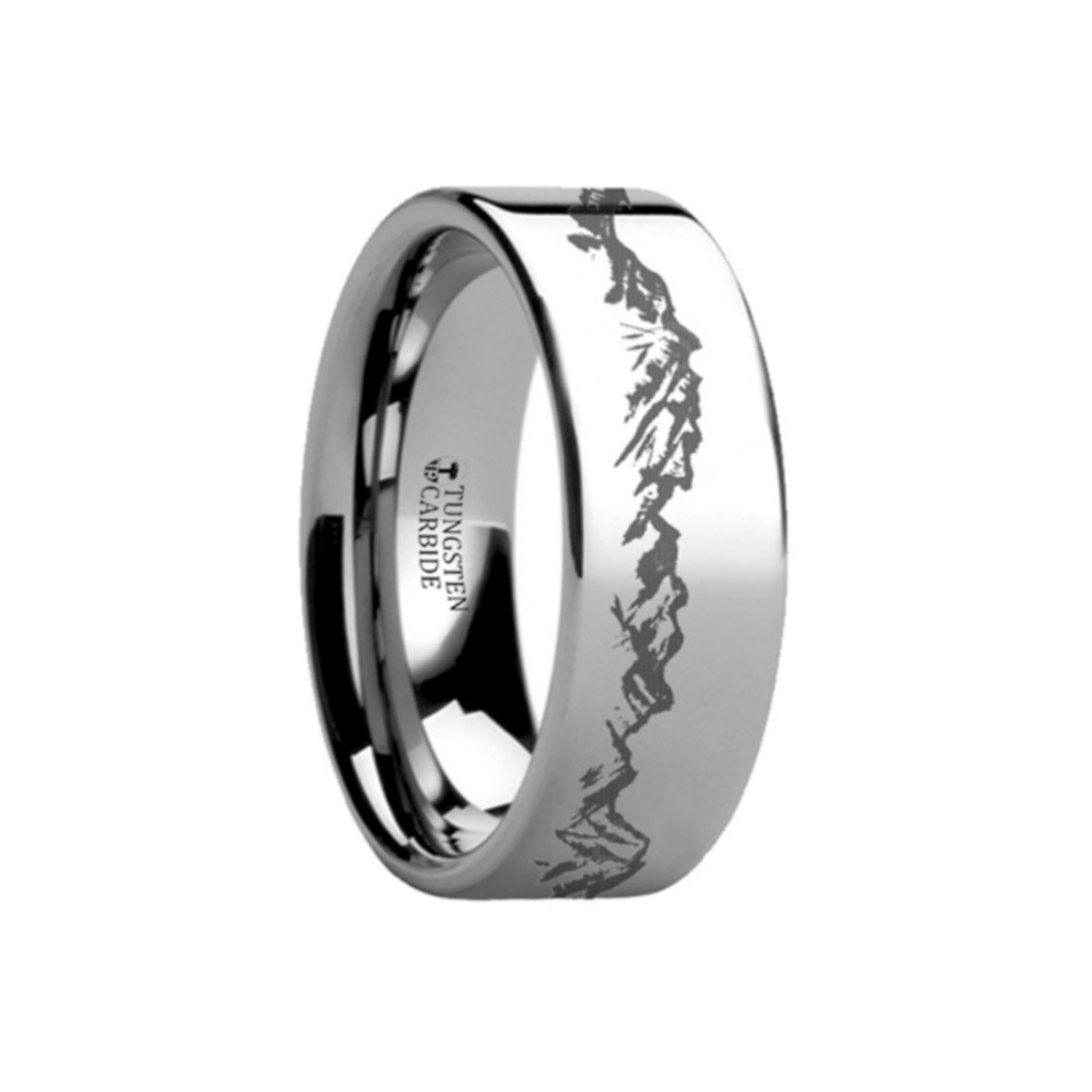 Peaks Mountain Range Tungsten Wedding Band - 10mm Wide Flat Ring for Men & Women - Durable Outdoor & Landscape Inspired Jewelry - Perfect for Hiking, Camping & Adventure Weddings