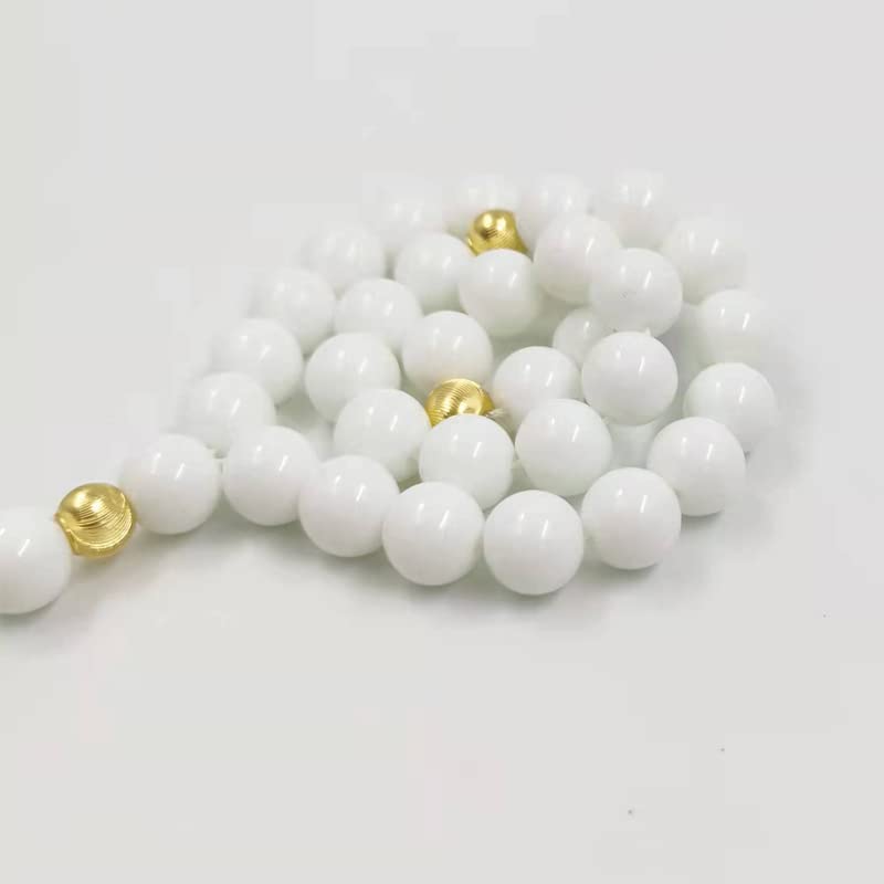 Premium White Ceramic Muslim Prayer Beads with Gold Accents - 8mm x 45 Beads Islamic Tasbih Misbaha Rosary for Ramadan, Eid & Daily Dhikr - Elegant Turkish Tassel Accessory for Prayer, Meditation & Spiritual Gifts