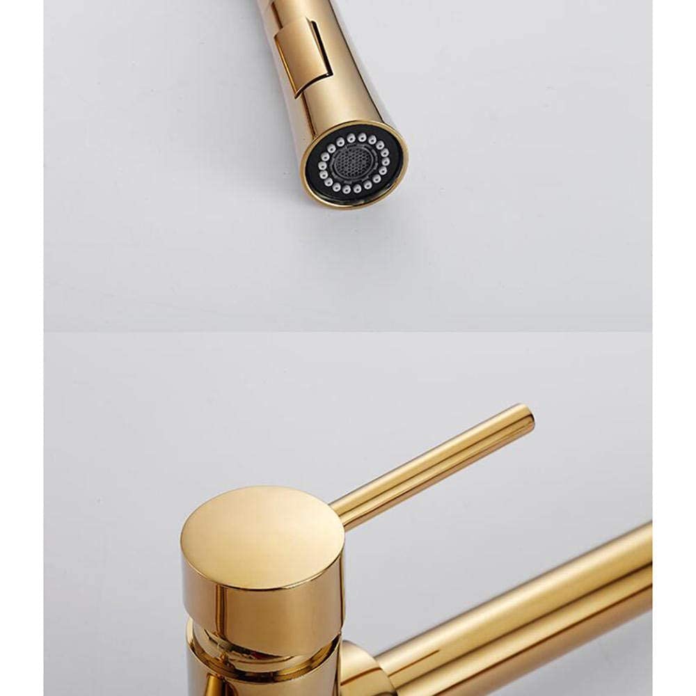 Gold Pull Down Kitchen Faucet with Sprayer - 360° Rotating Brass Single Hole Faucet for Hot & Cold Water - Perfect for Modern Kitchens & Food Prep Areas