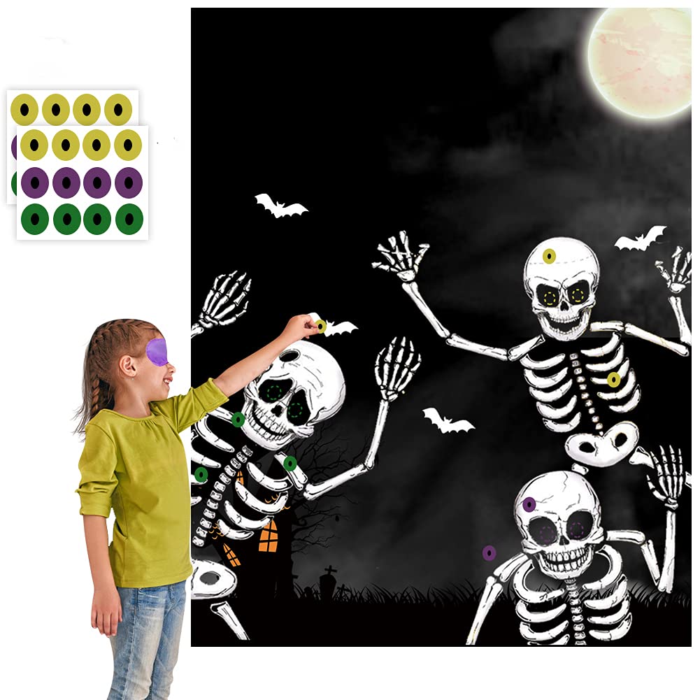 Halloween Party Games for Kids - Pin The Eye on The Skeleton Game Set | Fun Halloween Party Favors & Activities for Haunted House Parties | Great for Classroom, Trick or Treat & Family Gatherings