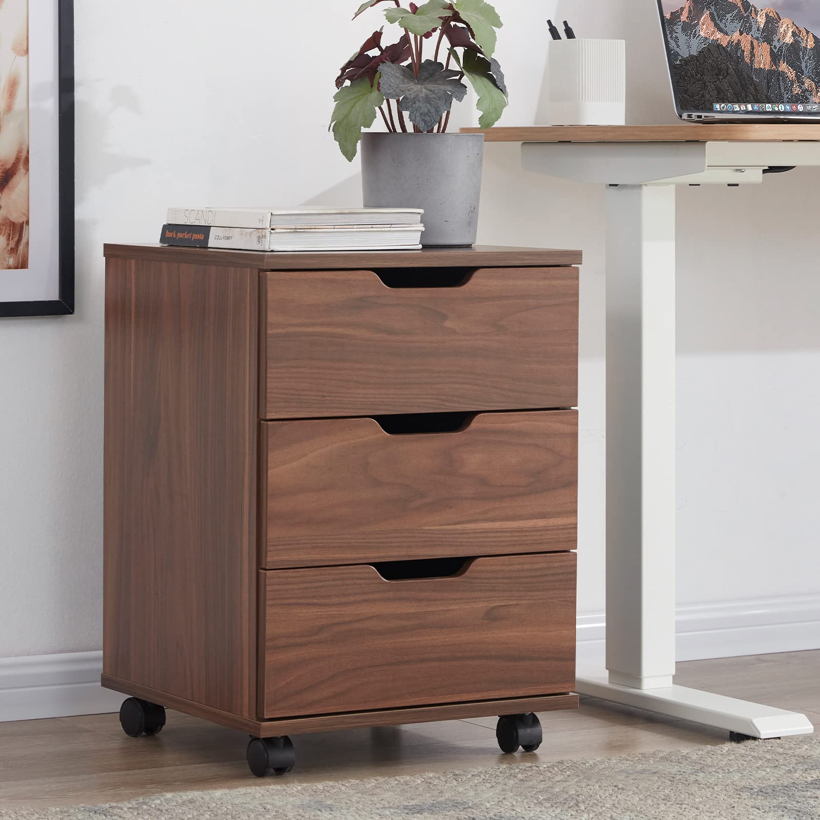 Farini 3-Drawer Mobile File Cabinet - Fully Assembled Wood Storage Chest for Home Office, Under Desk Organization, File & Document Storage (Brown) - Perfect for Small Spaces, Office Supplies & Home Organization