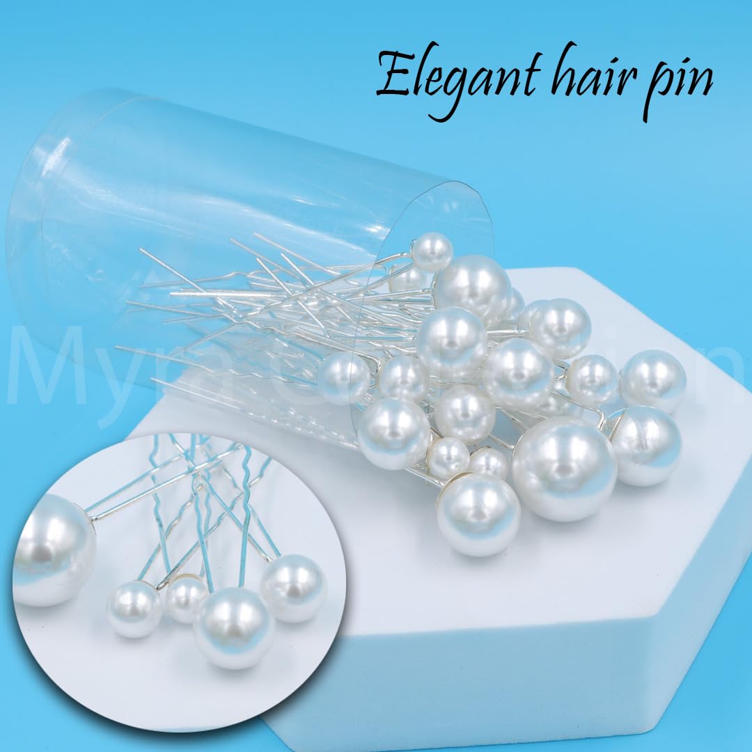 Myra Collection 18-Piece Silver Pearl Hair Pins Set - Elegant U-Shaped Hair Clips for Women & Girls | Perfect for Weddings, Prom, Parties & Special Occasions