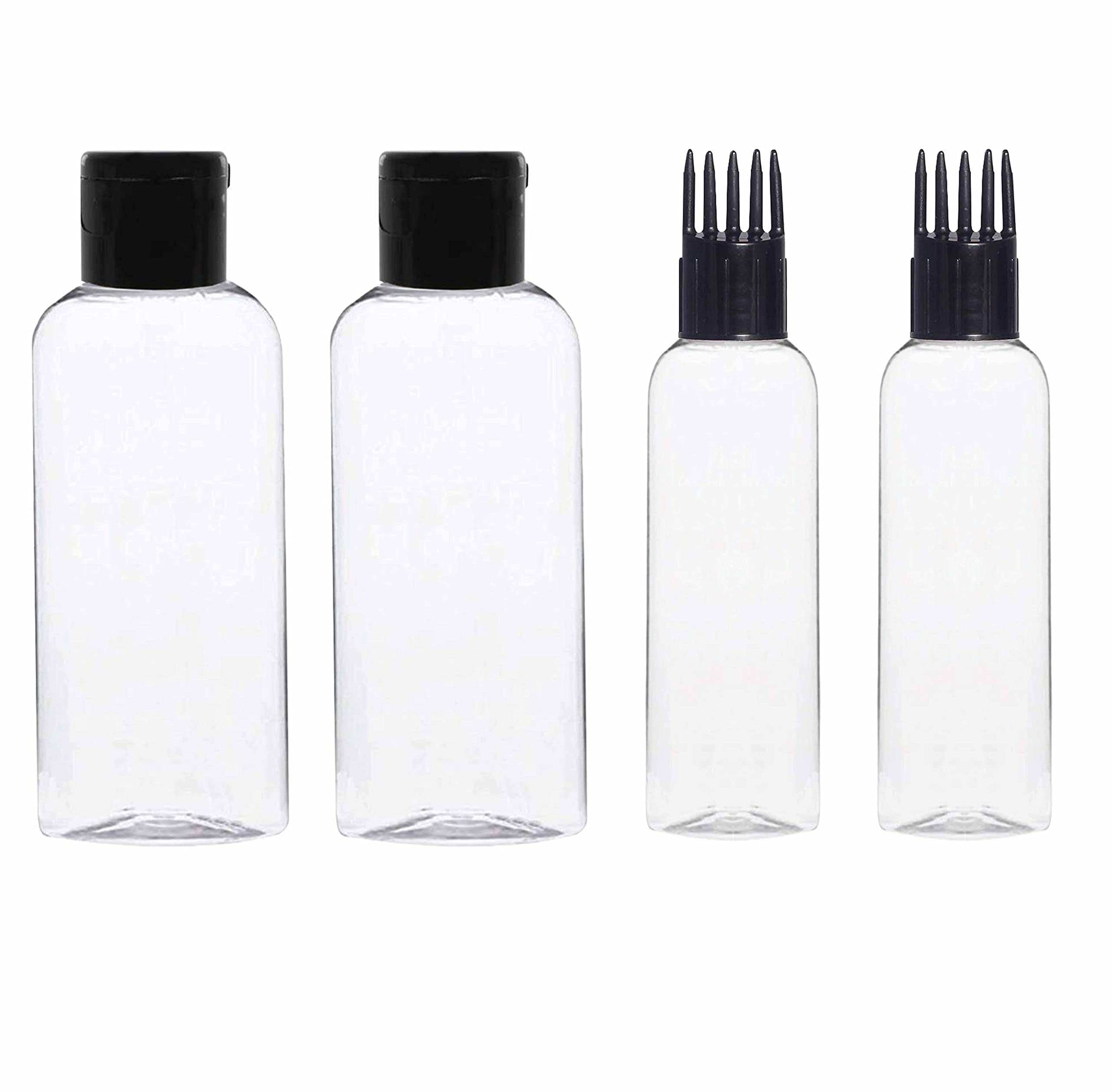 Hunky Dory 4-Piece 100ml Hair Root Applicator Bottle Set with Comb Cap & Flip Top - Leakproof Travel Bottles for Hair Oil, Shampoo & Cosmetics | Refillable Squeeze Bottles for Hair Care, Styling & On-the-Go Use