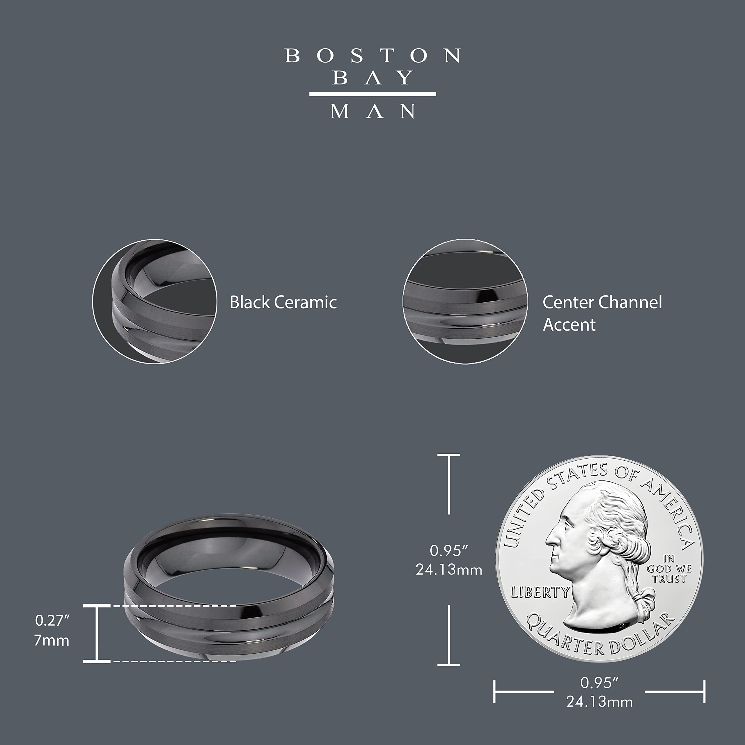 Boston Bay Diamonds Black Ceramic Comfort Fit Wedding Band for Men & Women - 6mm, 7mm, 8mm Width Options - Stylish Unisex Ring for Everyday Wear, Anniversary Gift & Fashion Jewelry