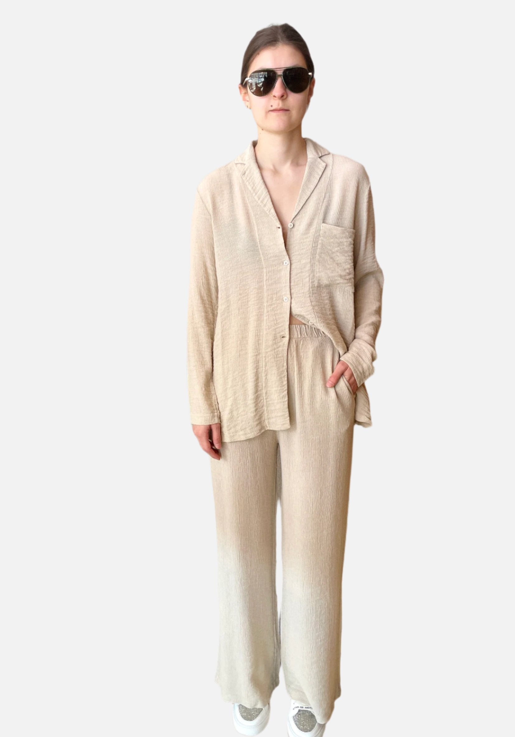 Embossed Viscose Palazzo Pants for Women - Comfortable Wide Leg Trousers - Summer Boho Beach Pants for Vacation & Casual Wear