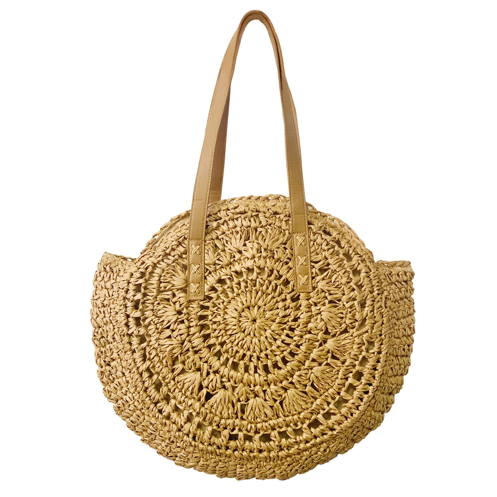 Women's Large Round Straw Beach Bag - Summer Woven Shoulder Tote Handbag for Vacation, Travel, and Shopping | Perfect for Beach Outings, Picnics, and Daily Use