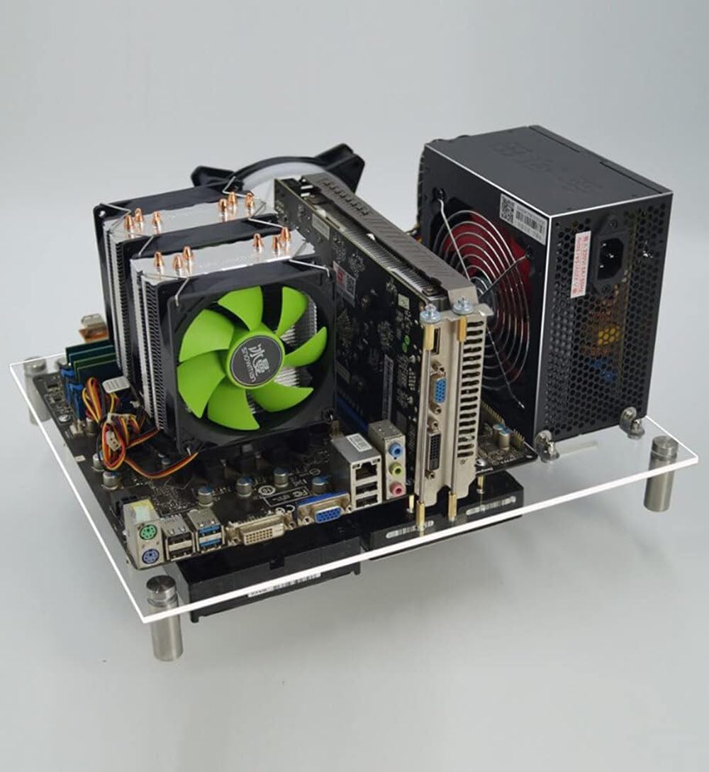Acrylic Open Frame PC Case - ATX/MATX/ITX Motherboard Compatible DIY Computer Chassis with Metal Switch for Enhanced Heat Dissipation | Perfect for PC Builders, Test Benches & Gaming Rigs