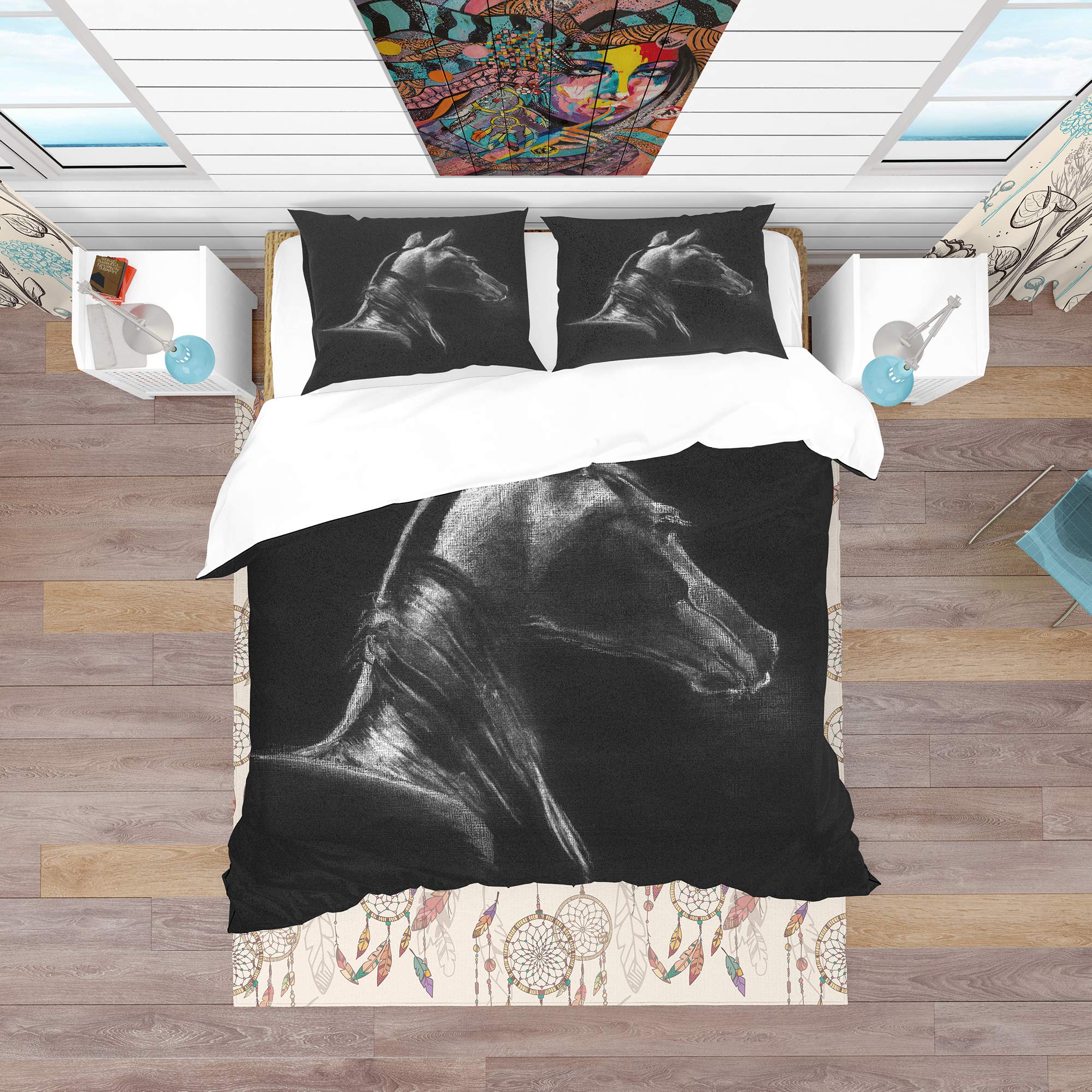Black Horse Traditional Duvet Cover Set - Twin Size 3-Piece Animal Print Bedding | All-Season Comfort for Kids' Rooms, Guest Bedrooms & Themed Decor