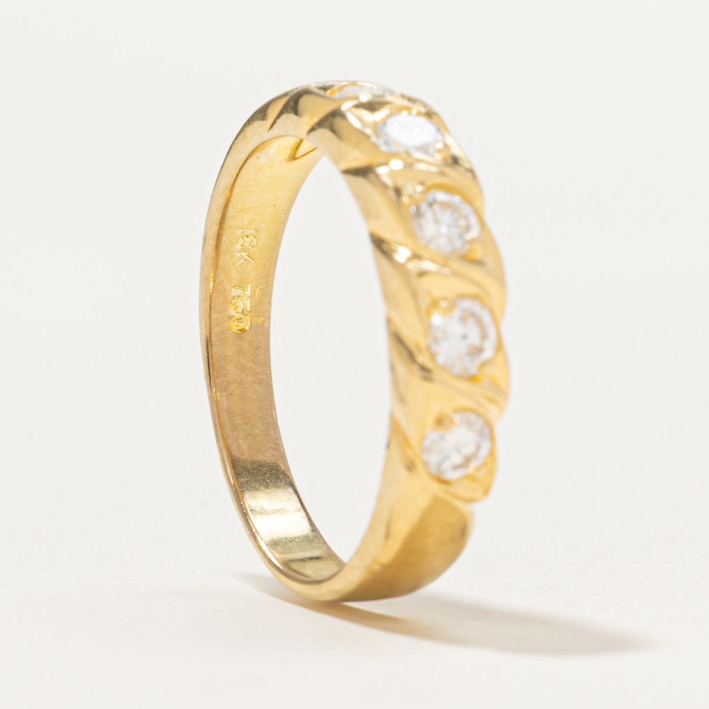 Five Stone Diamond Grooved Wedding Band Ring | 0.40ctw (0.40 Carat Total Weight) | Size 4.5 | Elegant Stackable Ring for Anniversary, Engagement or Everyday Wear