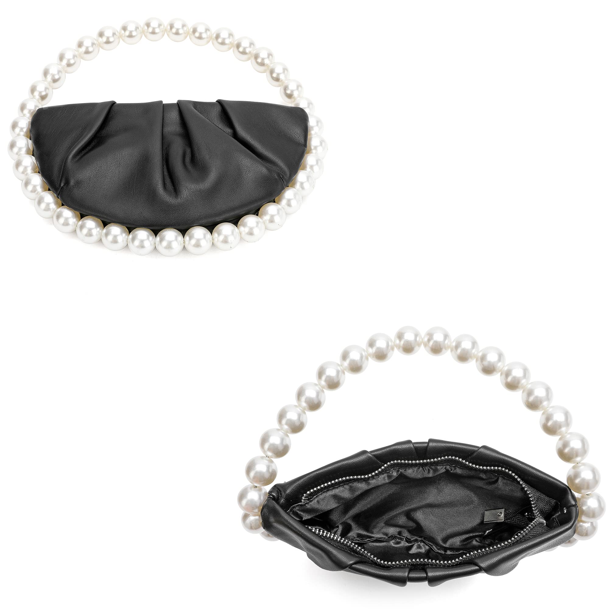 CARIEDO Elegant Pearl-Embellished Pleated Clutch Purse for Women - Soft Face Handbag for Evening Parties, Prom, Weddings & Special Occasions | Perfect for Brides, Date Nights & Formal Events