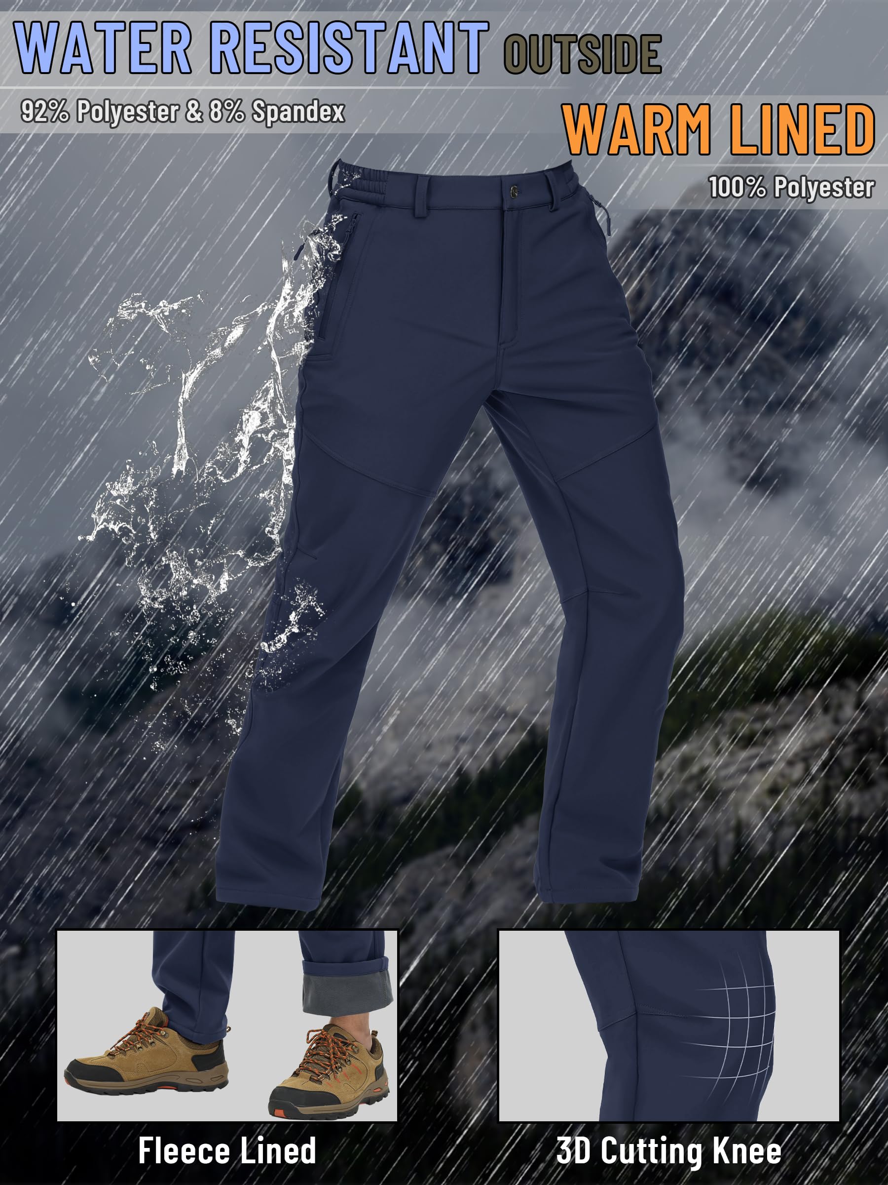 **TACVASEN Men's Waterproof Snow Pants - Insulated Fleece Lined Winter Hiking & Ski Pants for Snowboarding, Work & Outdoor Activities**    *(Perfect for Skiing, Snowboarding, Hiking, Winter Work & Cold Weather Adventures)*